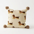 Dachshund Dog Print Decorative Throw Pillow Cover with Pom Pom Corners and Hidden Zipper
