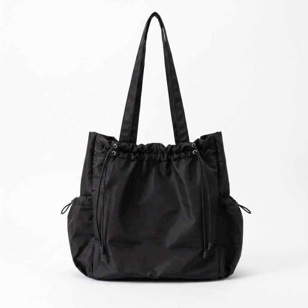 Drawstring Tote Bag with Long Shoulder Straps and Adjustable Side Pockets 12.5x13x5.5in