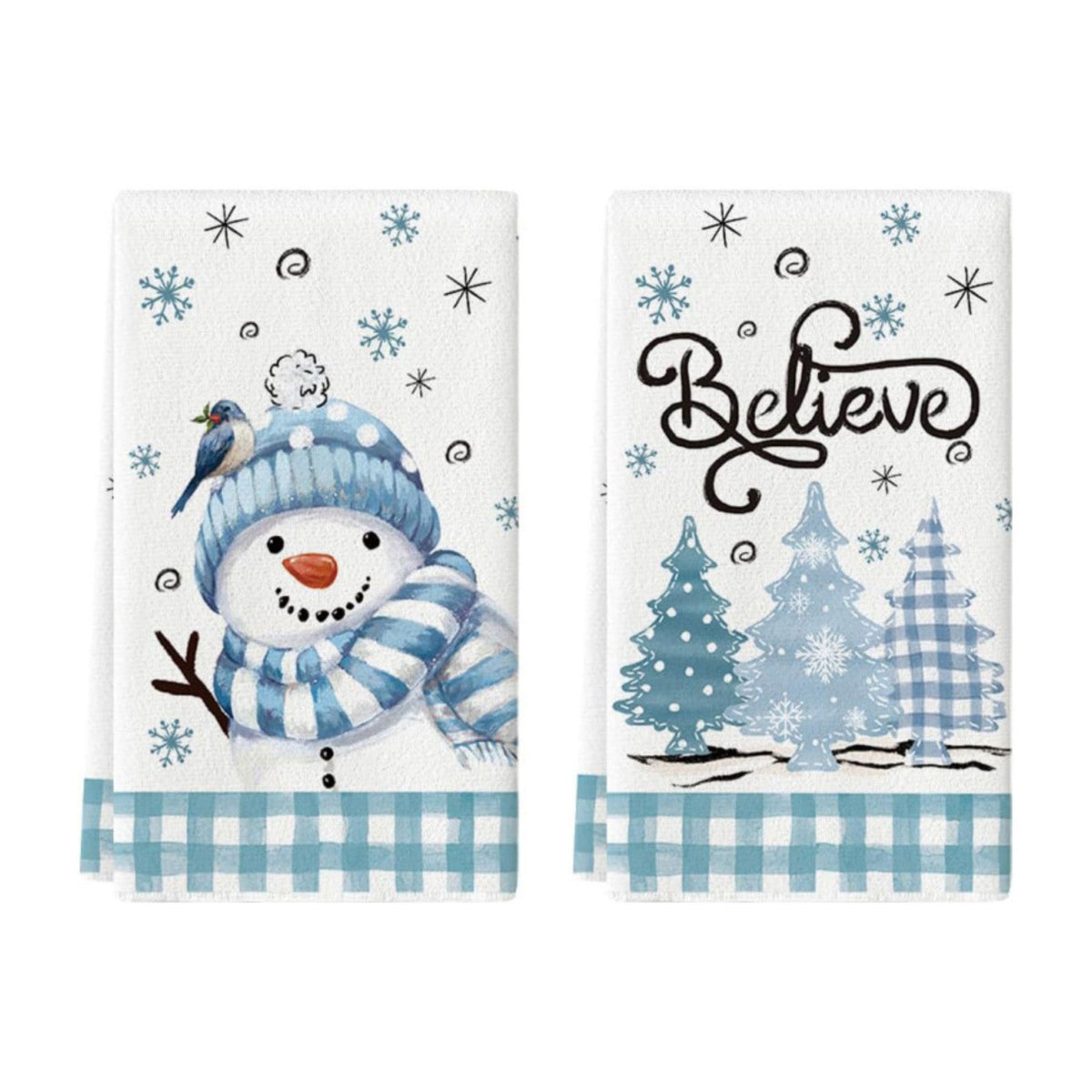 2-Pack Christmas Kitchen Towels 15.7x23.6in, Snowman & Tree Microfiber Holiday Towels