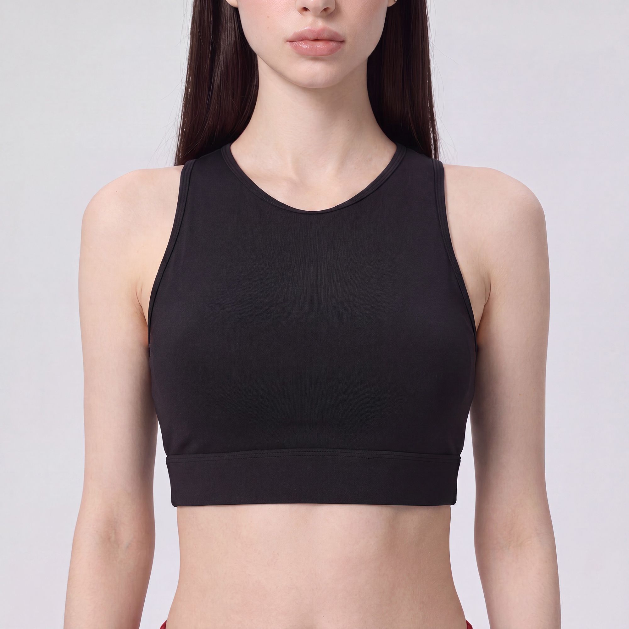 Cropped Sports Bra Tank with High Neck Sleeveless Fitted Workout Yoga Training Top