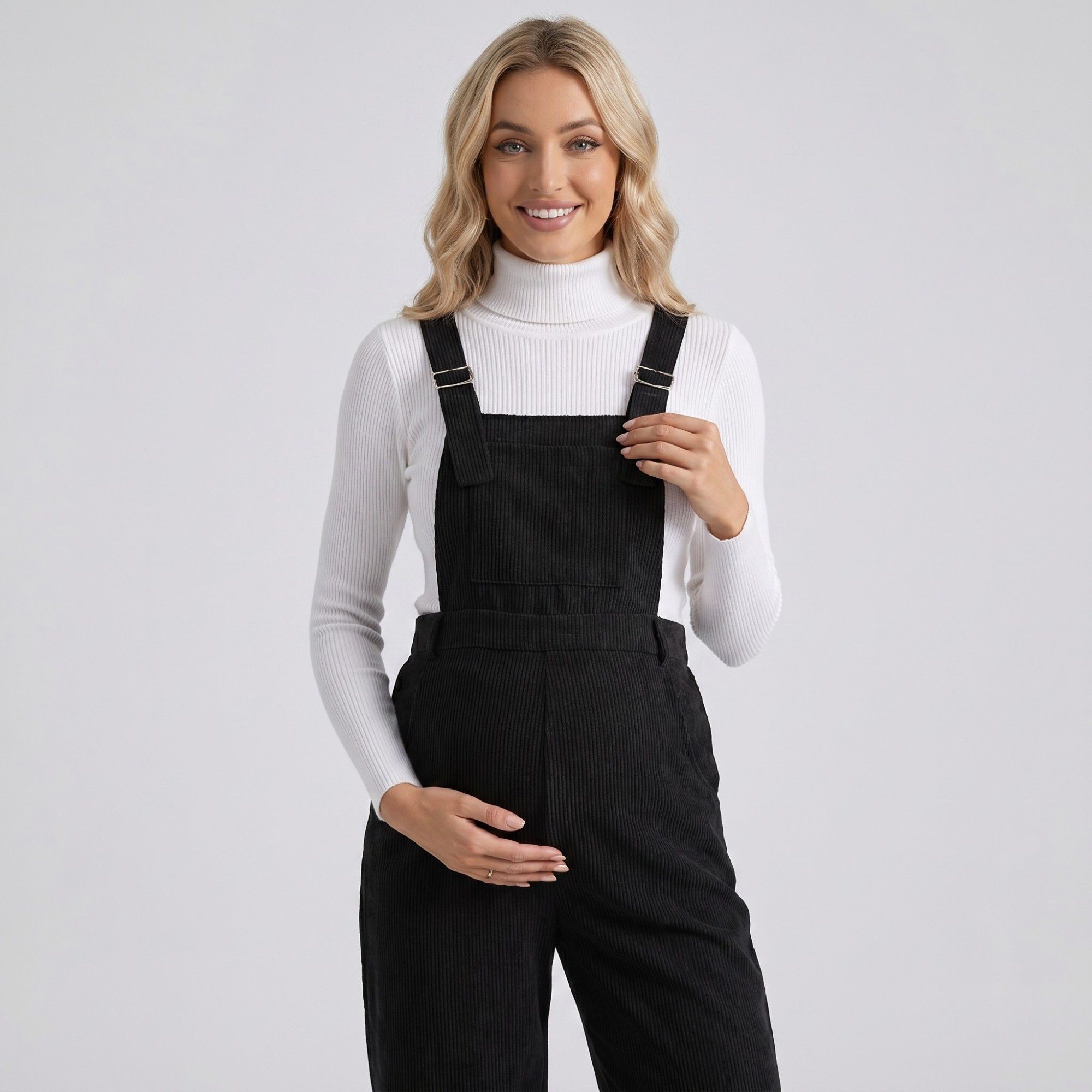 Anna-Kaci Women's Maternity Corduroy Overall Jumpsuit with Adjustable Straps and Wide Leg Fit