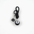 Eight Ball Dice Keychain with Rope Loop Charm Beaded Key Ring Accessory