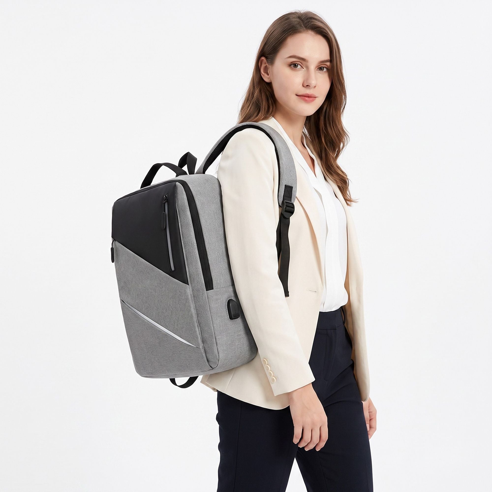 Laptop Backpack with Padded Compartment Reflective Trim USB Port and Multiple Storage Pockets
