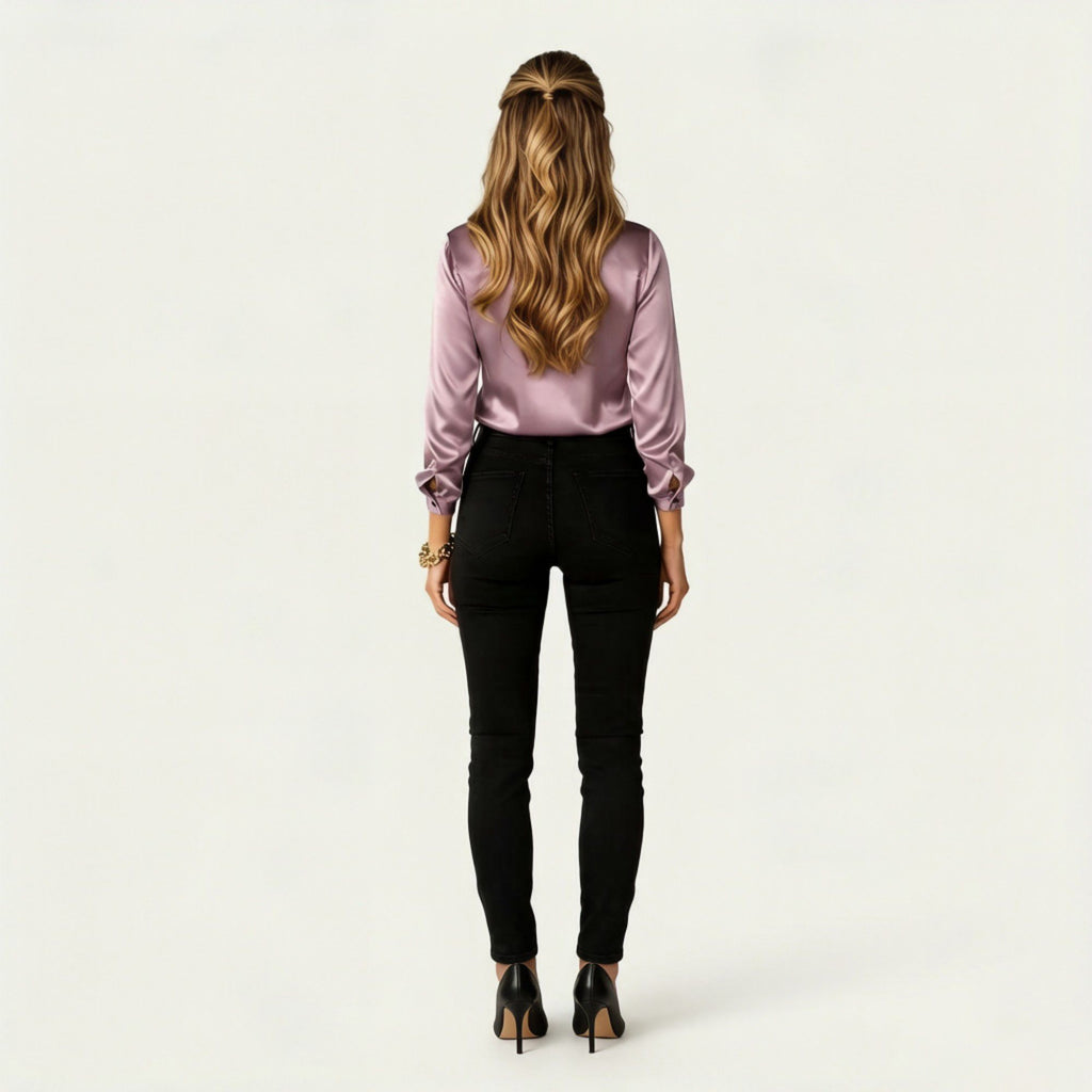 Anna-Kaci Women's Satin Button Down Blouse with Collared Neckline and Three Quarter Sleeves