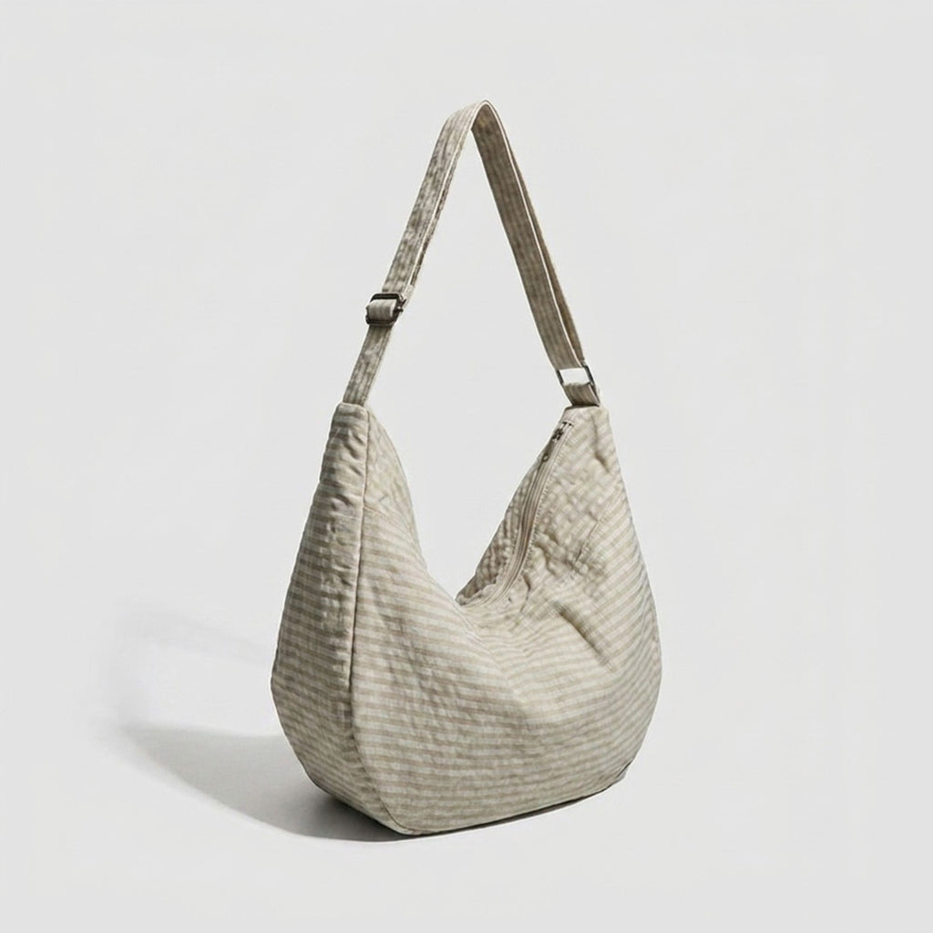 Plaid Hobo Shoulder Bag with Adjustable Strap and Zipper Closure