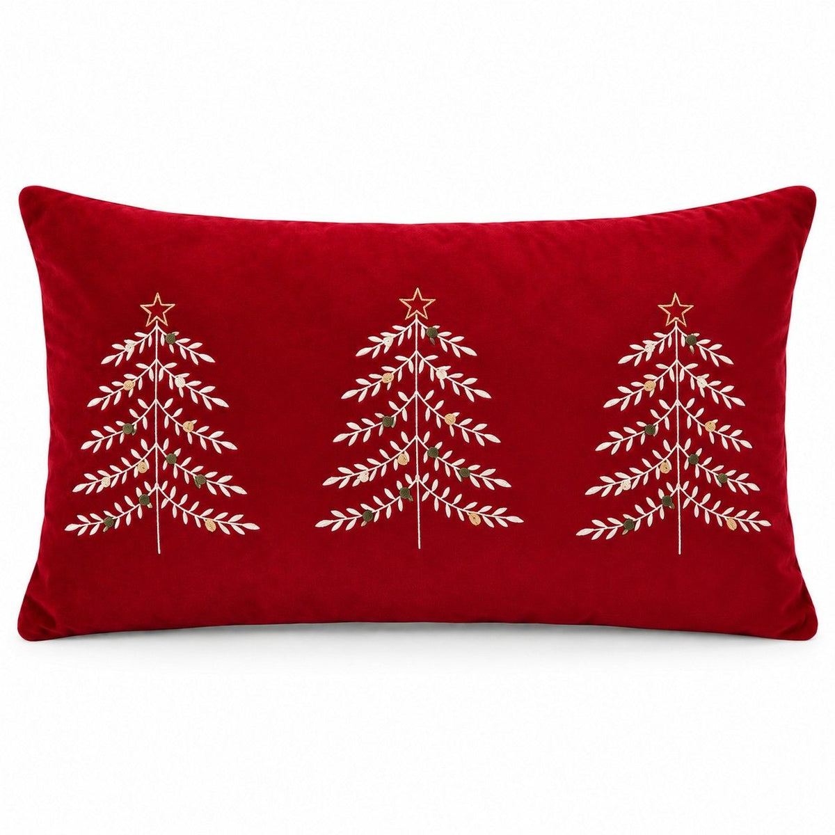 Christmas Tree Embroidered Plush Lumbar Throw Pillow Cover 12 x 20 Inch 1 Pack