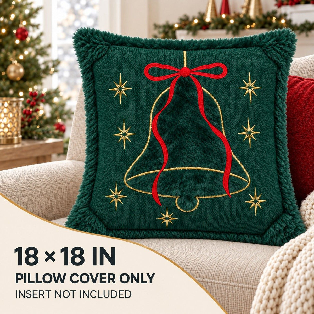 Christmas Embroidered Plush Throw Pillow Cover 18 x 18 Inch 1 Pack