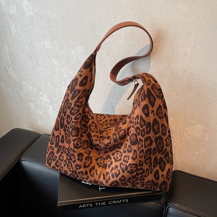 Leopard Print Tote Bag with Single Shoulder Strap and Magnetic Snap Closure