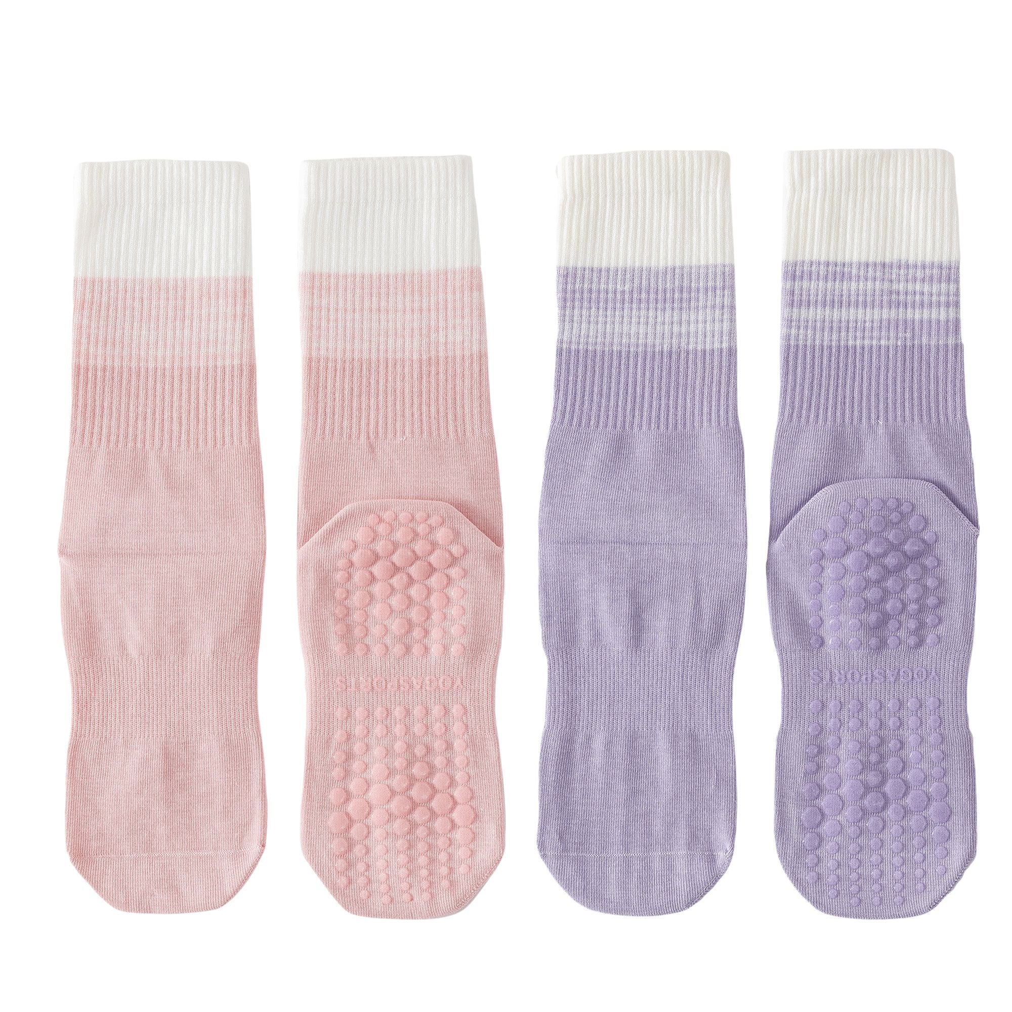 Anna-Kaci Women's 2-Pair Set Gradient Mid-Calf Grip Socks with Soft Seamless Toe and Anti-Slip Bottom for Yoga or Sneakers