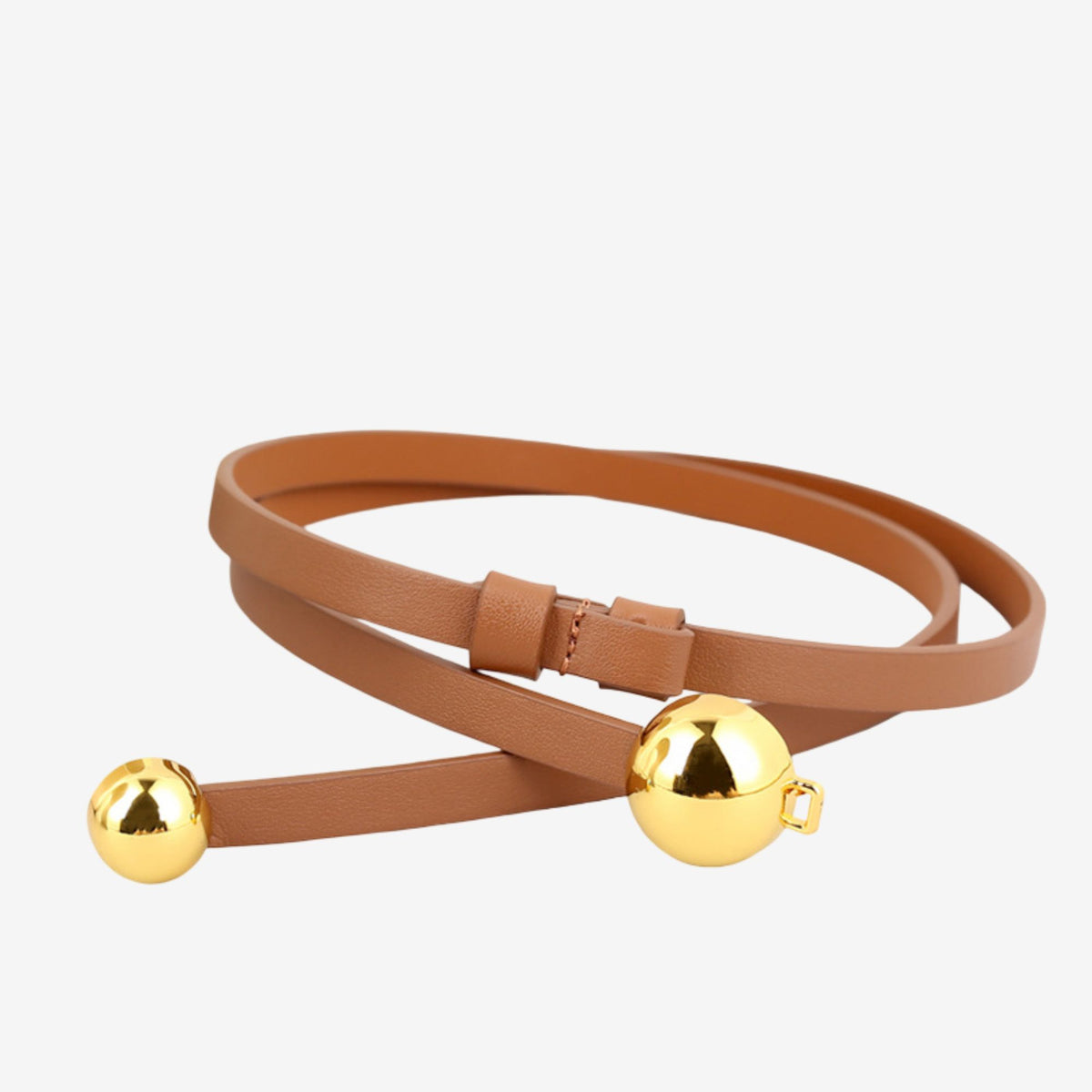 Genuine Leather Skinny Dress Belt with Double Ball Clasp 39.4in