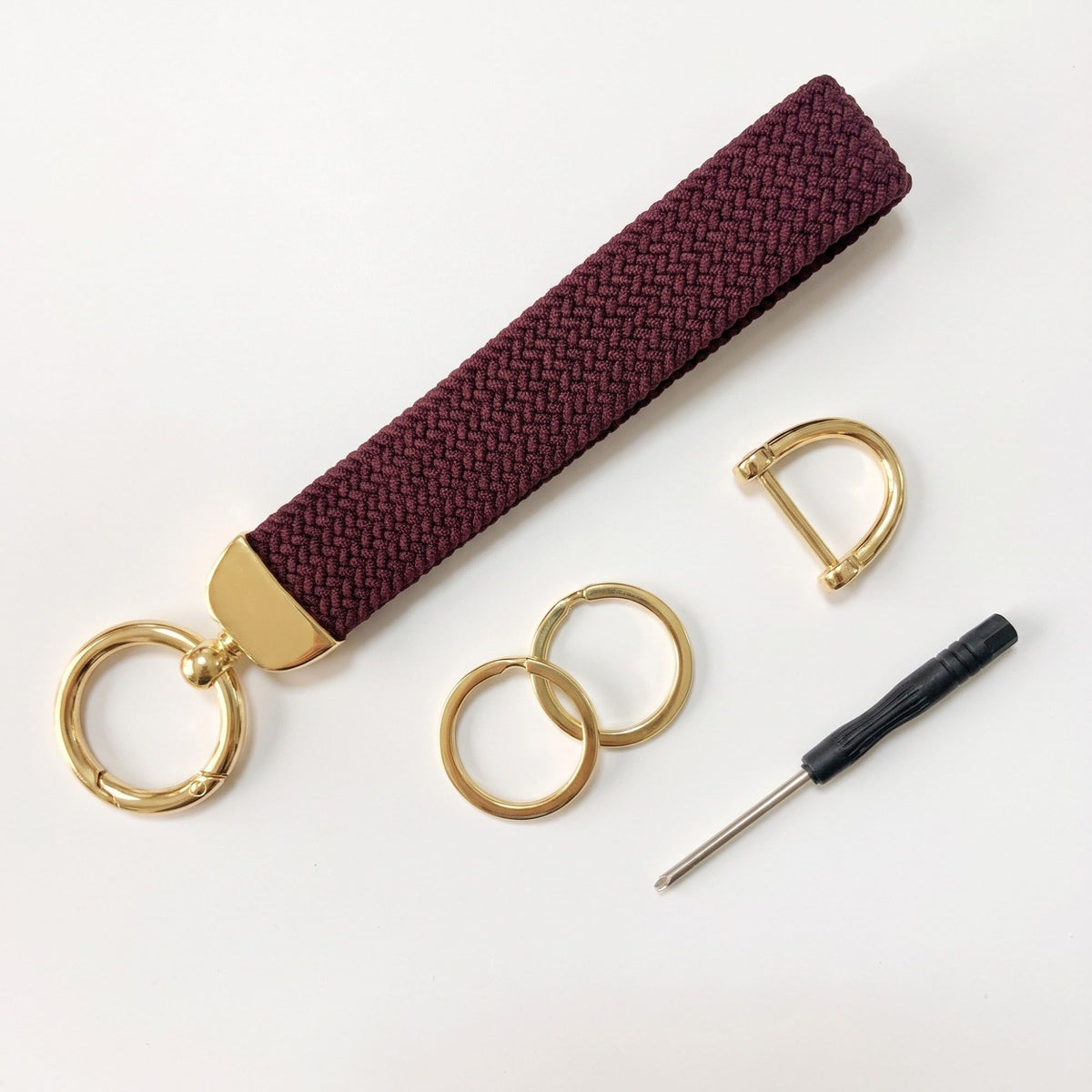 Woven Wristlet Keychain Strap with Hardware Kit