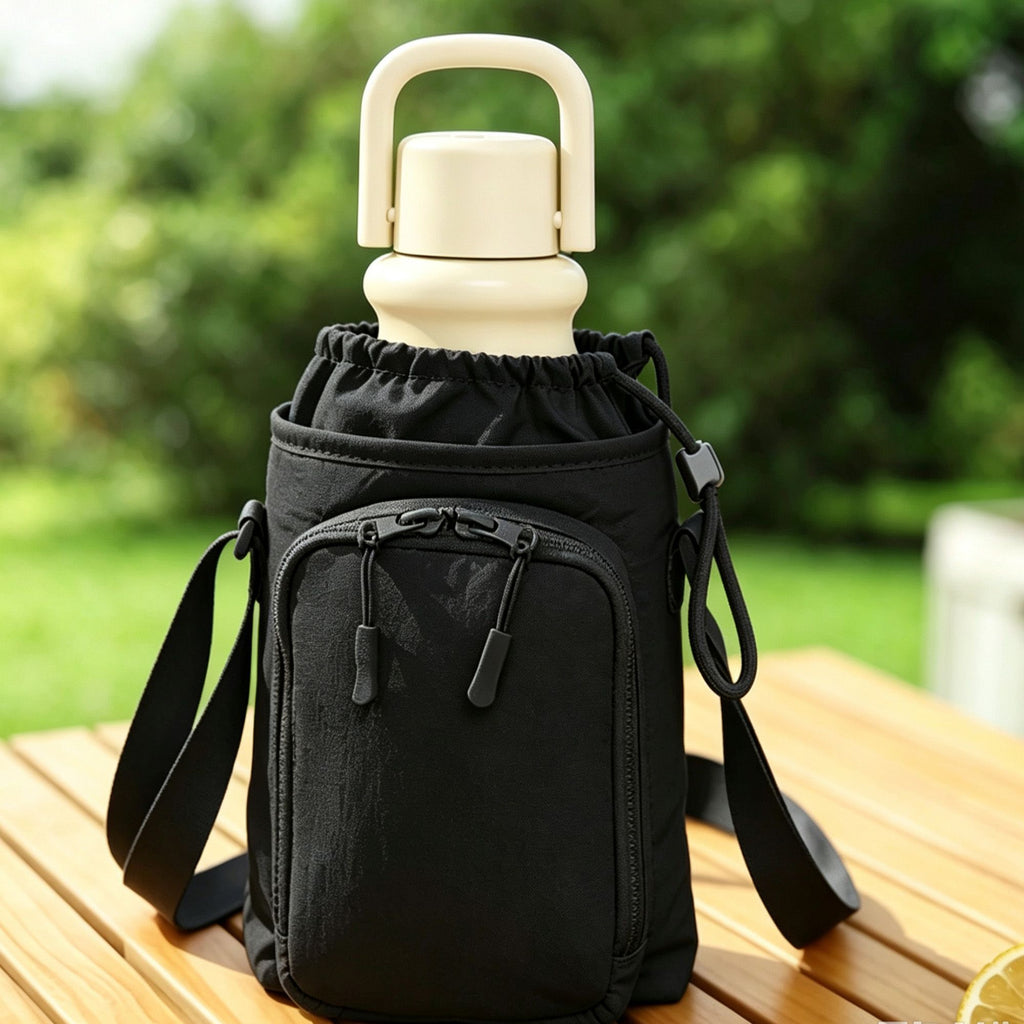 Water Bottle Carrier Bag with Phone Pocket Adjustable Crossbody Strap for Walking Travel