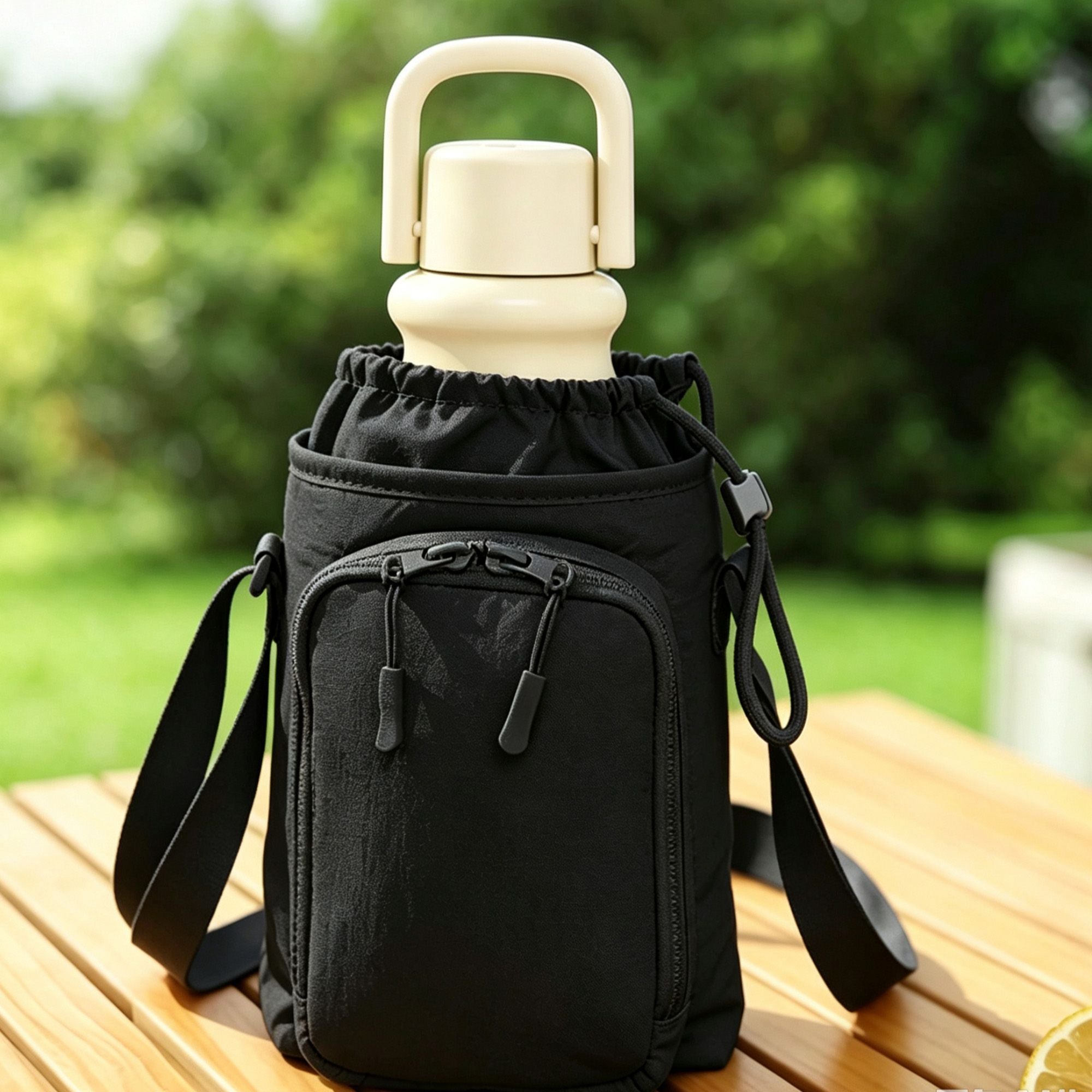 Water Bottle Carrier Bag with Phone Pocket Adjustable Crossbody Strap for Walking Travel