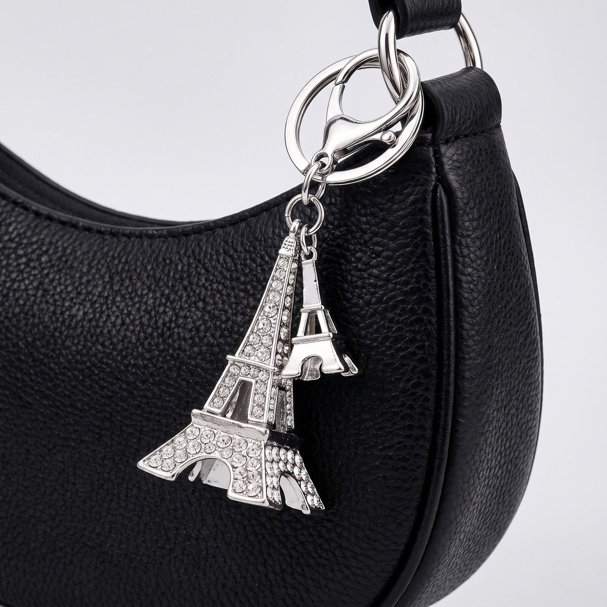 Eiffel Tower Crystal Keychain Bag Charm with Lobster Clasp and Key Ring