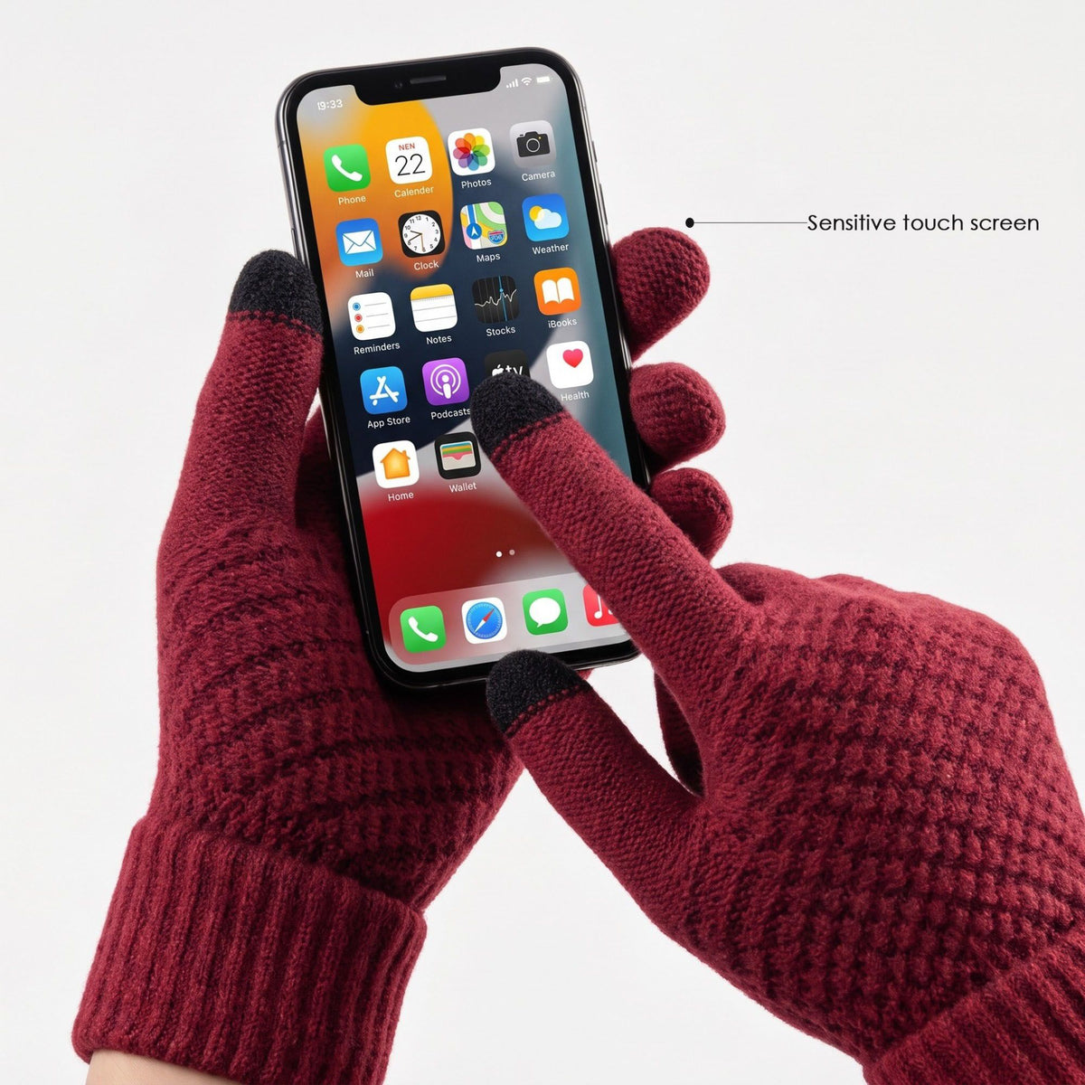 4 Piece Knit Winter Hat Scarf Touchscreen Gloves and Socks Set