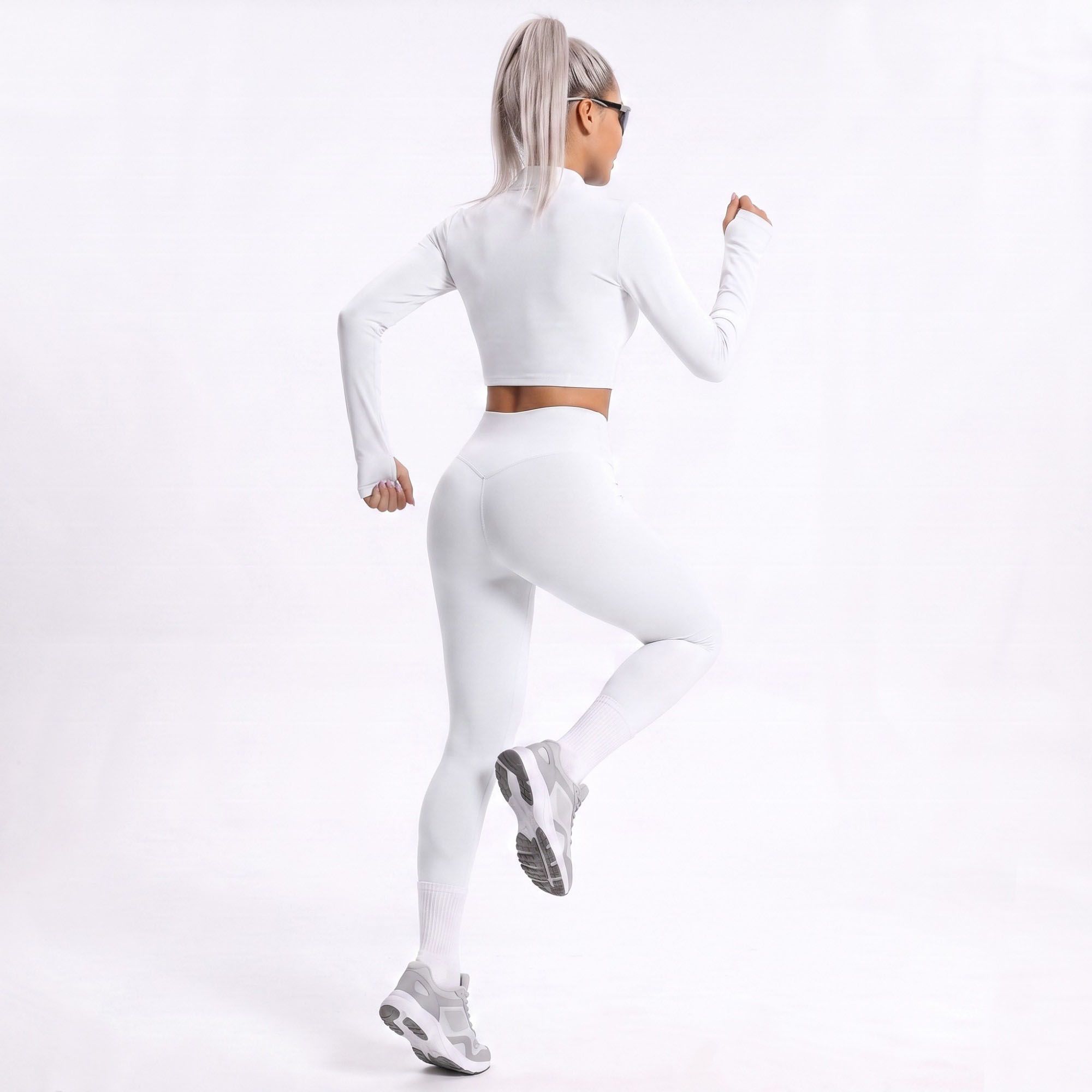 Cropped Full Zip Workout Jacket with Thumbholes