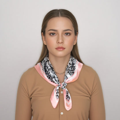 Anna-Kaci Women's Leopard Print Square Scarf with Contrast Border Satin Feel Lightweight Neck Accessory