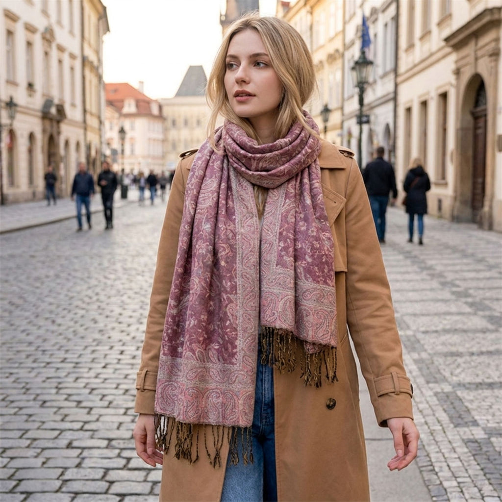 Paisley Pashmina Scarf with Fringe Trim 75*27.5 Inches