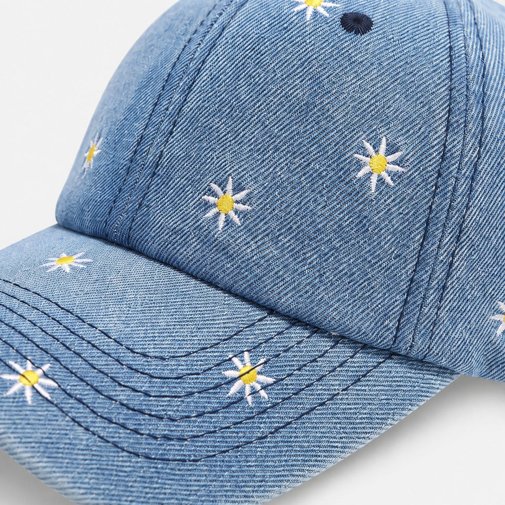 Denim Baseball Cap Daisy Embroidered Adjustable Dad Hat