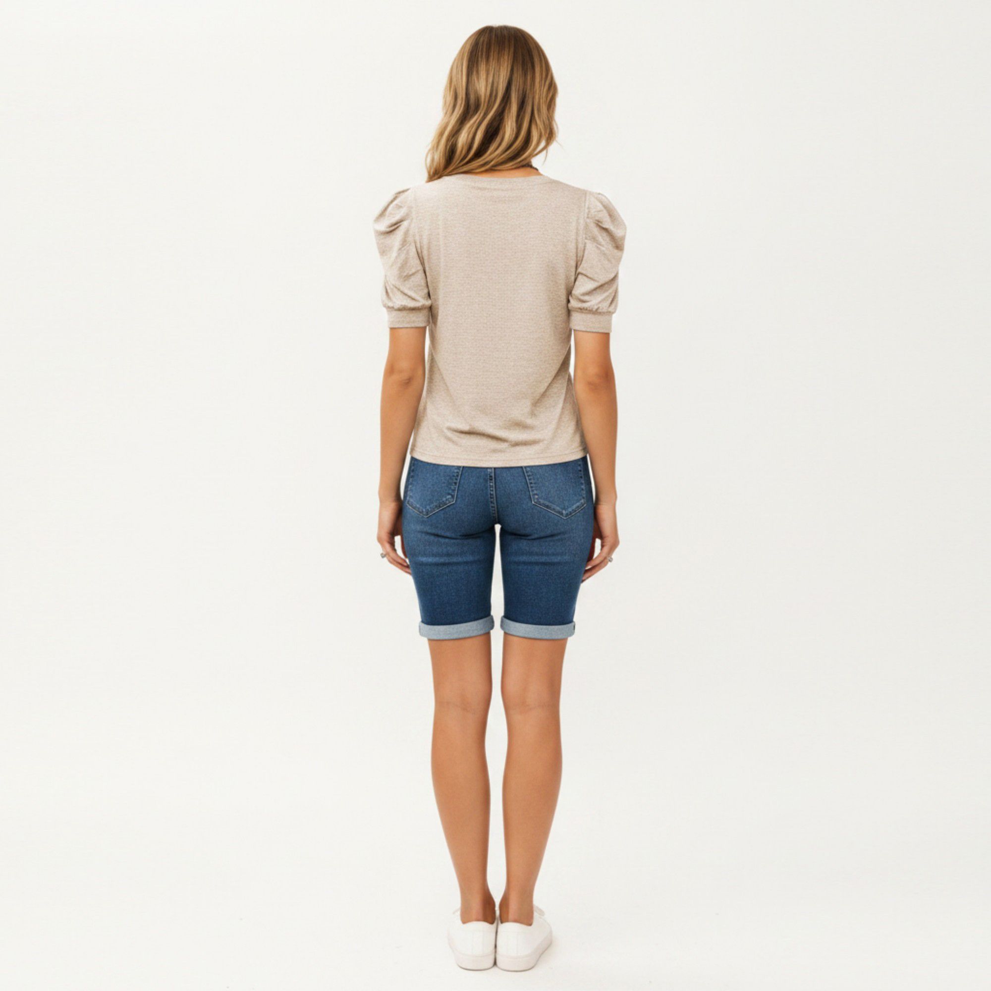 Anna-Kaci Women's Short Sleeve Puff Sleeve Knit Top with Crew Neck and Soft Textured Fabric