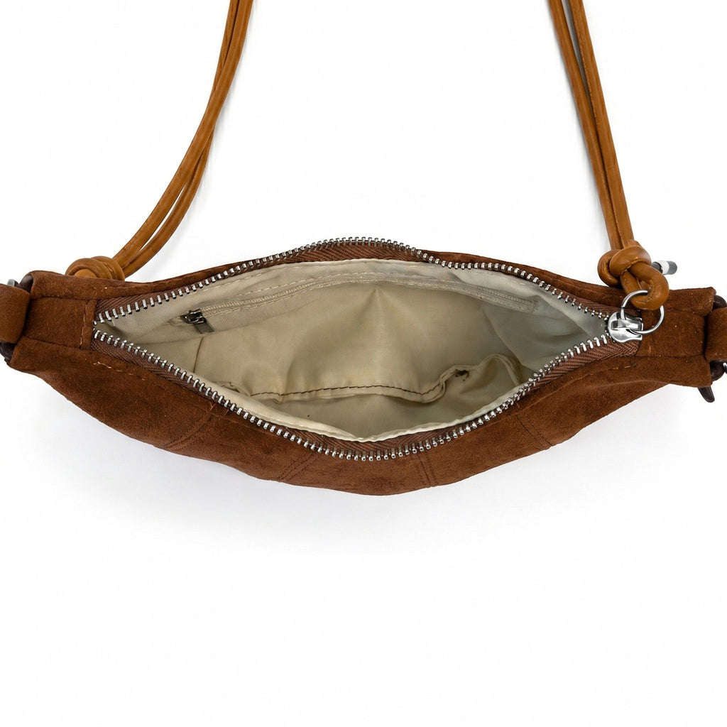 Soft Faux Suede Crossbody Shoulder Bag Adjustable Strap Compact Everyday Crescent Purse