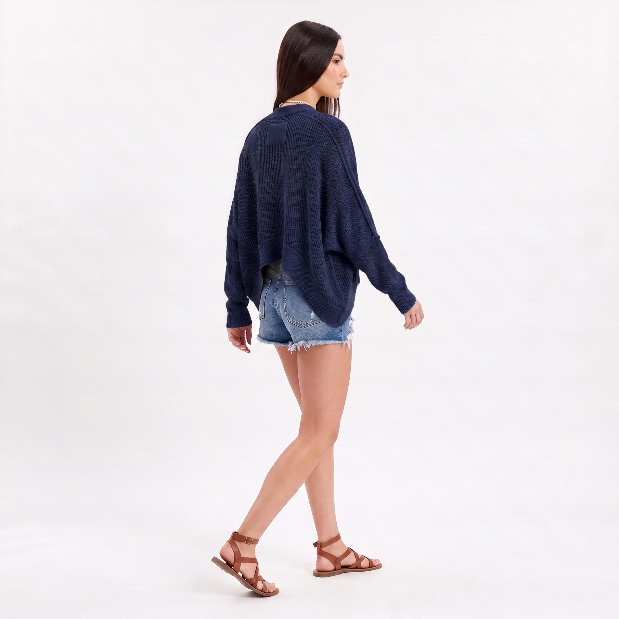 Open-Front Dolman Sleeve Draped Knit Cardigan