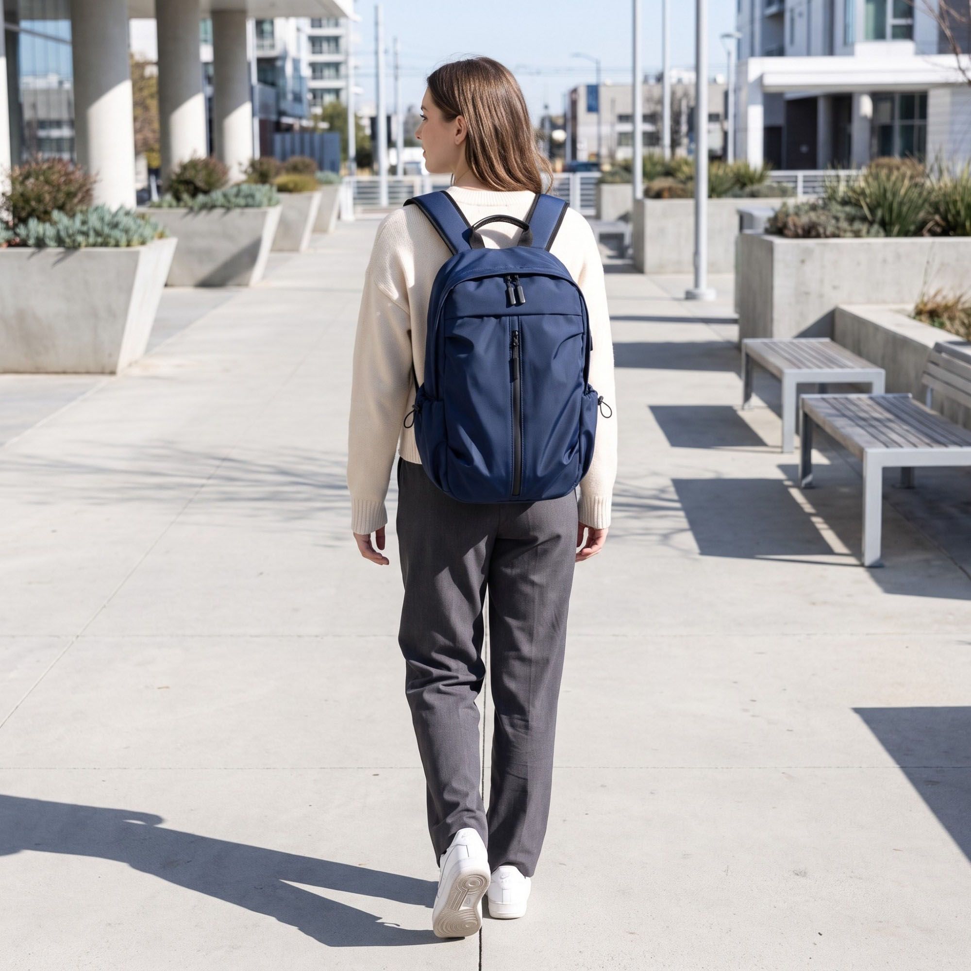 Multi-Pocket Commuter Travel Backpack with Padded Straps and Side Pockets