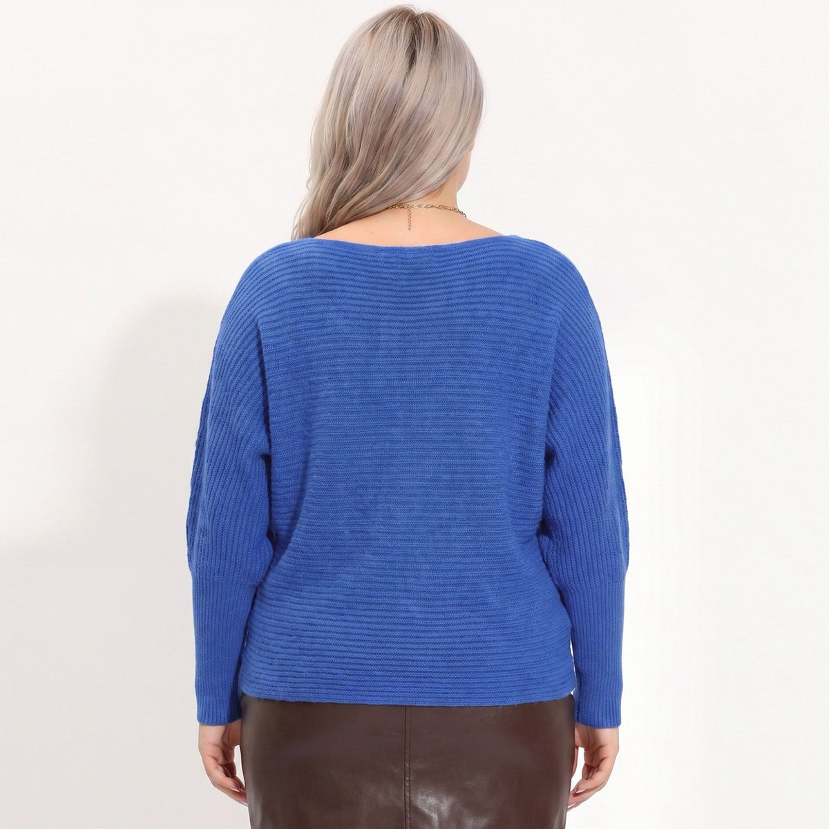 Plus Size Boat Neck Dolman Sleeve Pullover Sweater