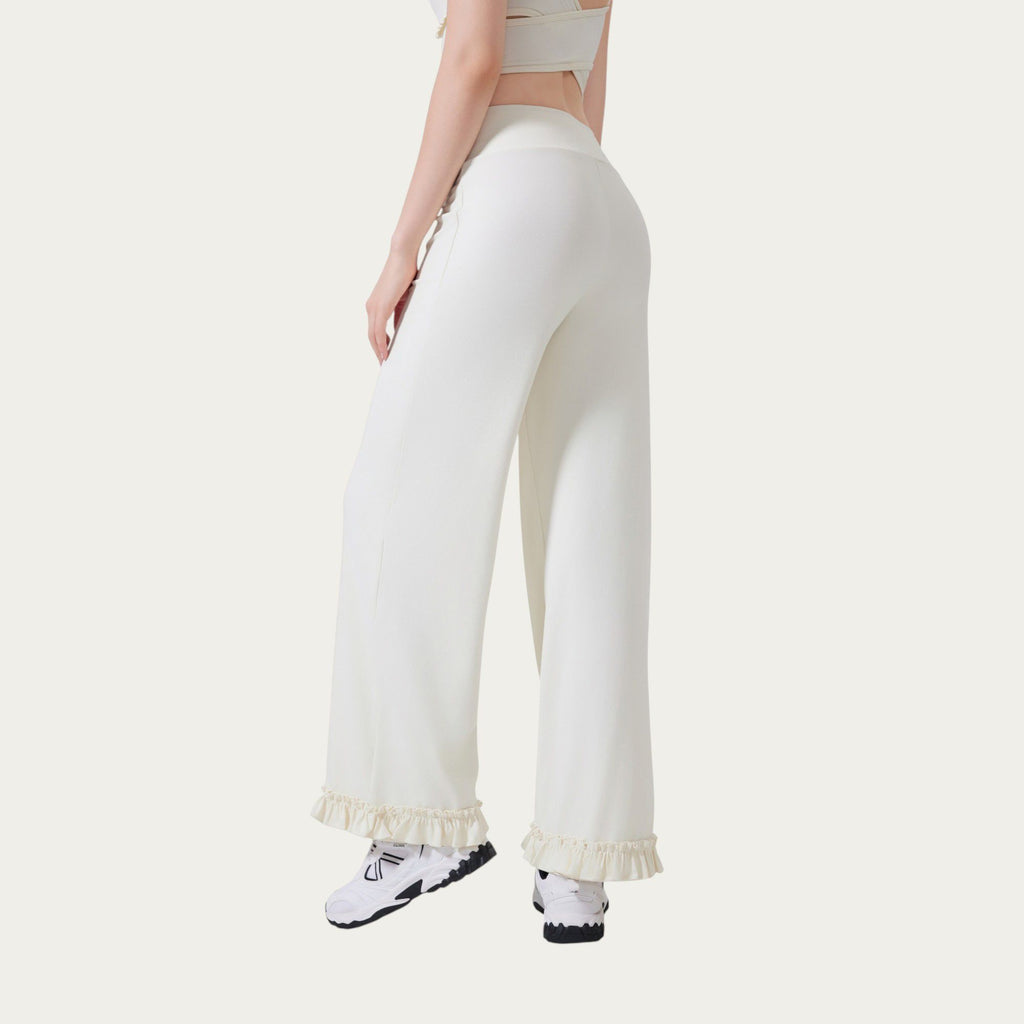 Anna-Kaci Active Women's High Waist Wide Leg Sweatpants with Ruffle Hem Detail