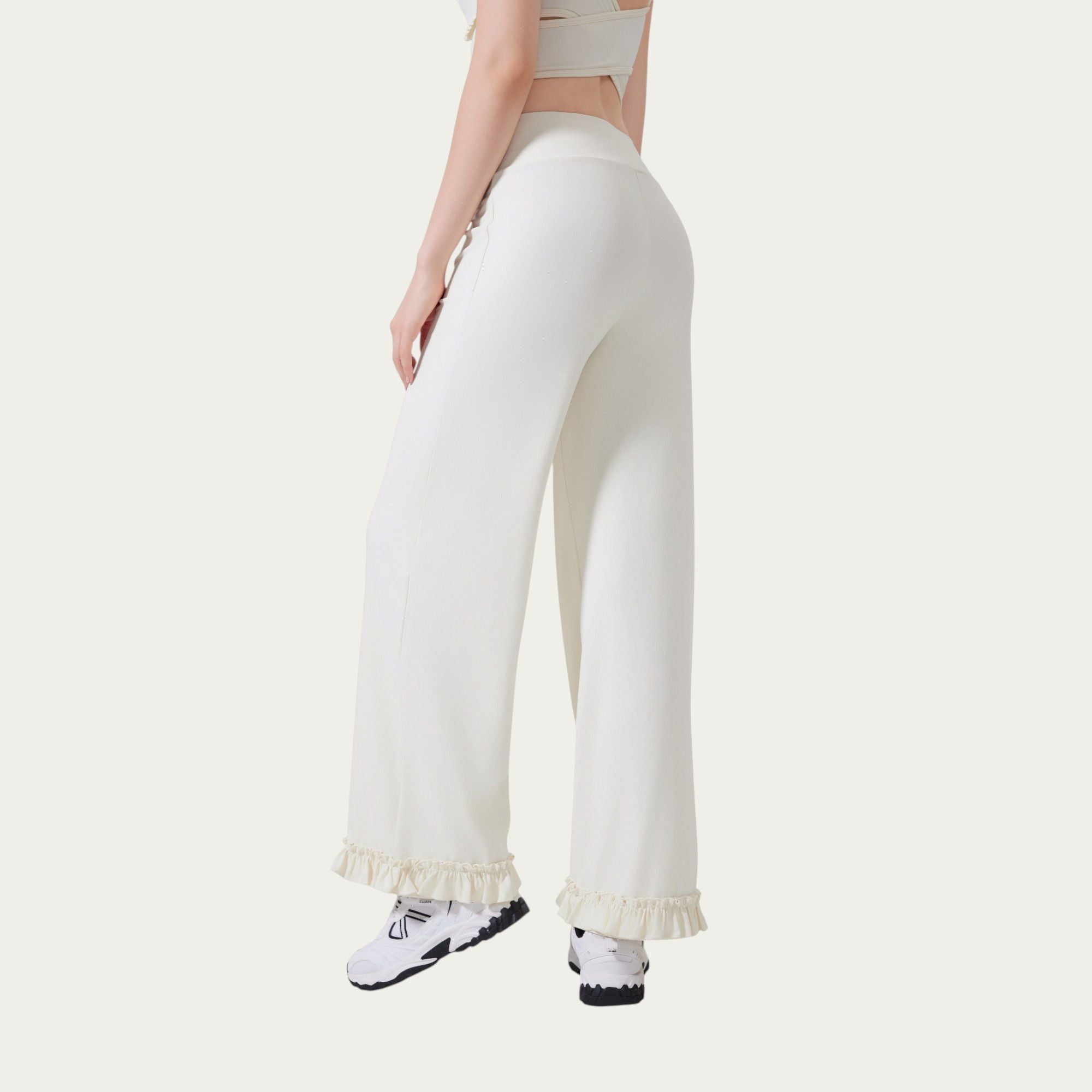 Anna-Kaci Active Women's High Waist Wide Leg Sweatpants with Ruffle Hem Detail