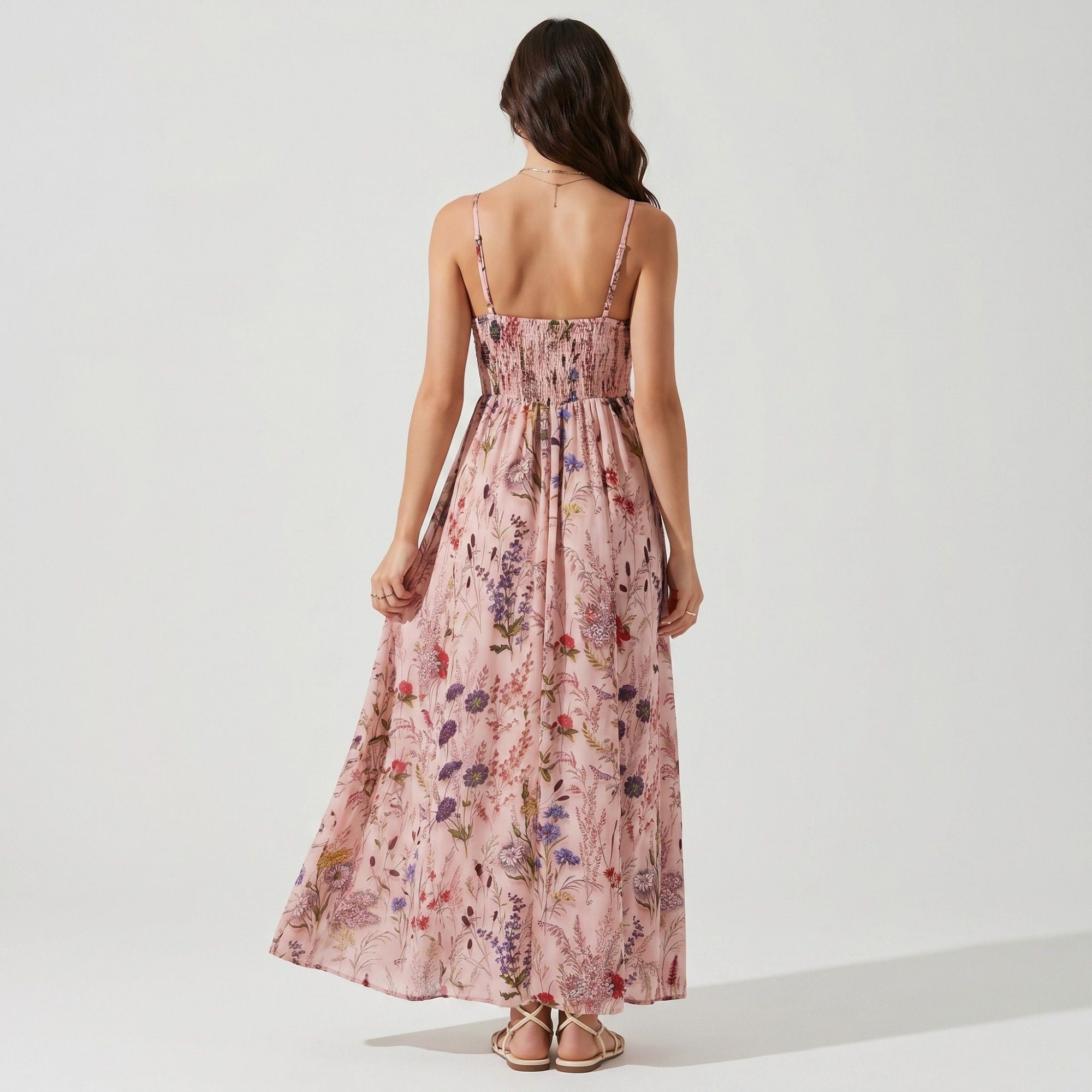 Anna-Kaci Women's Floral Print Tie Front Maxi Dress with Spaghetti Straps and Flowy Skirt