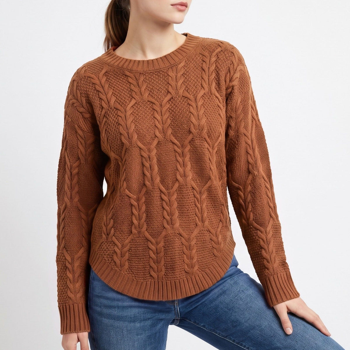 Cable Knit Crewneck Pullover Sweater
