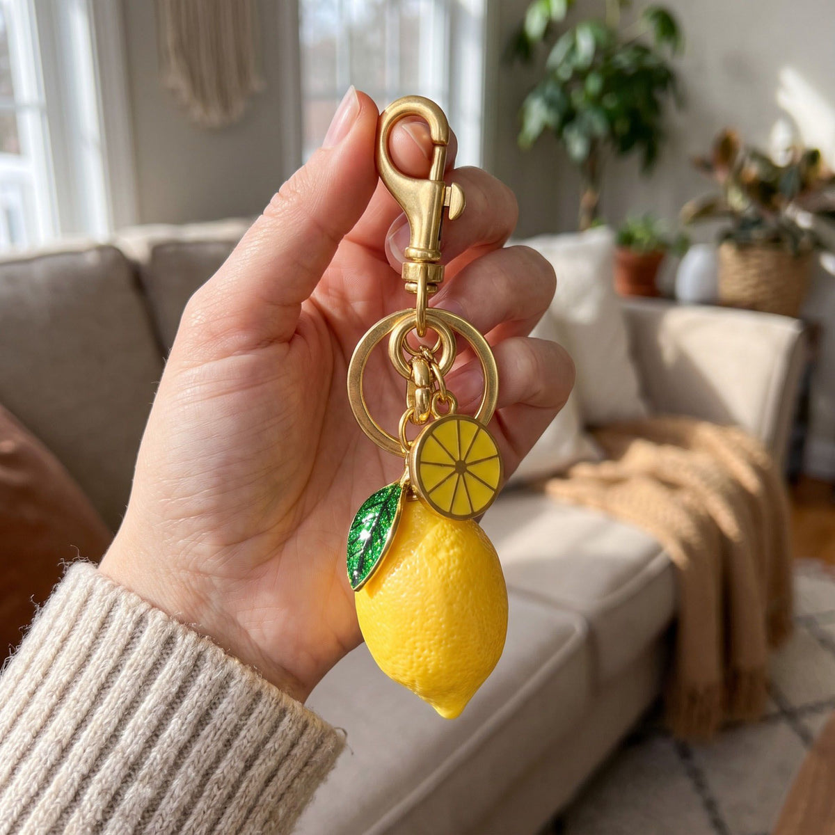 Lime Fruit Bag Charm Keychain with Lobster Clasp