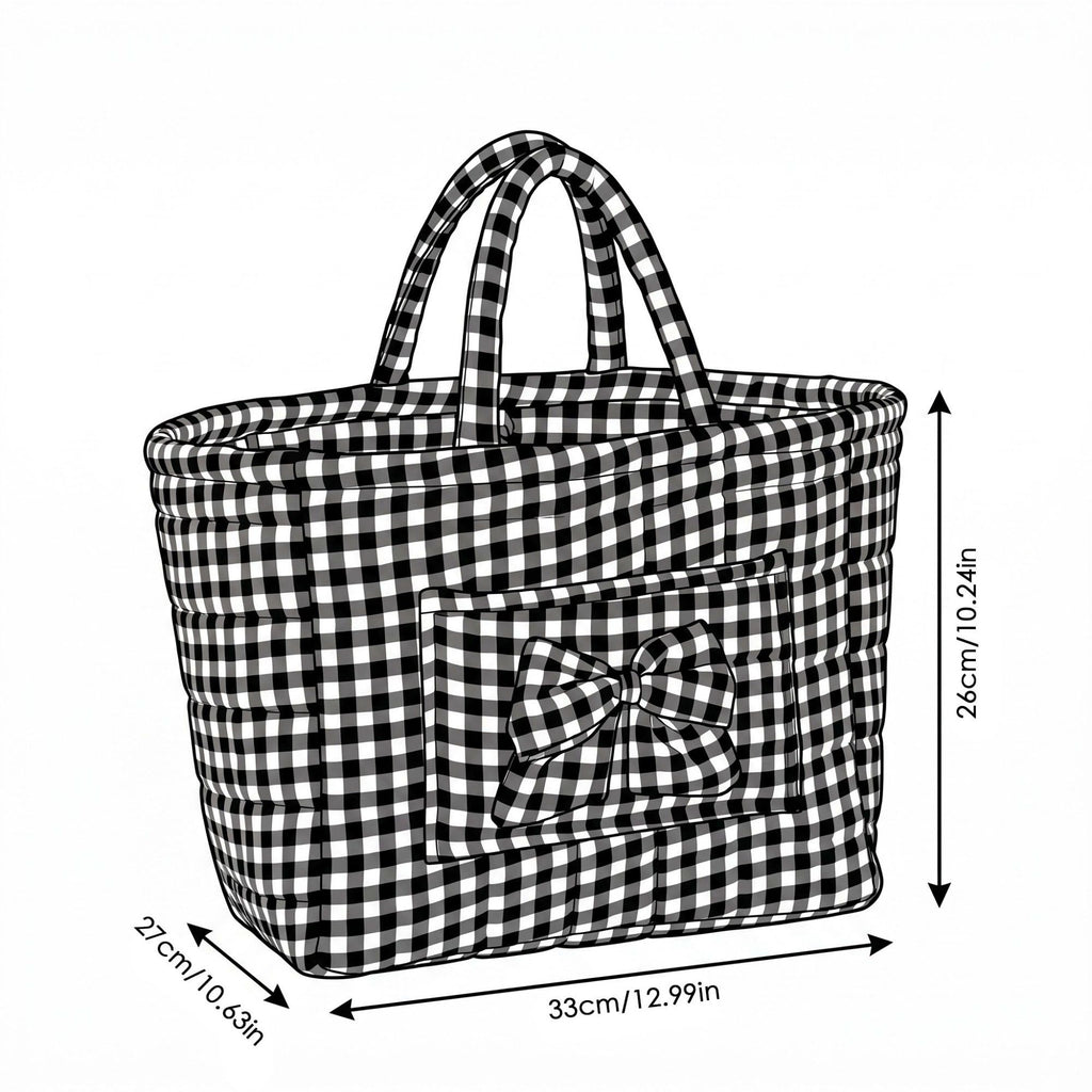 Quilted Gingham Storage Basket with Handles and Bow