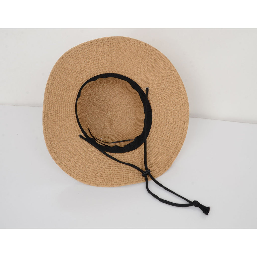 Anna-Kaci Wide Brim Straw Sun Hat with Chin Strap and Black Cord Detail for Outdoor Protection and Stylish Shade