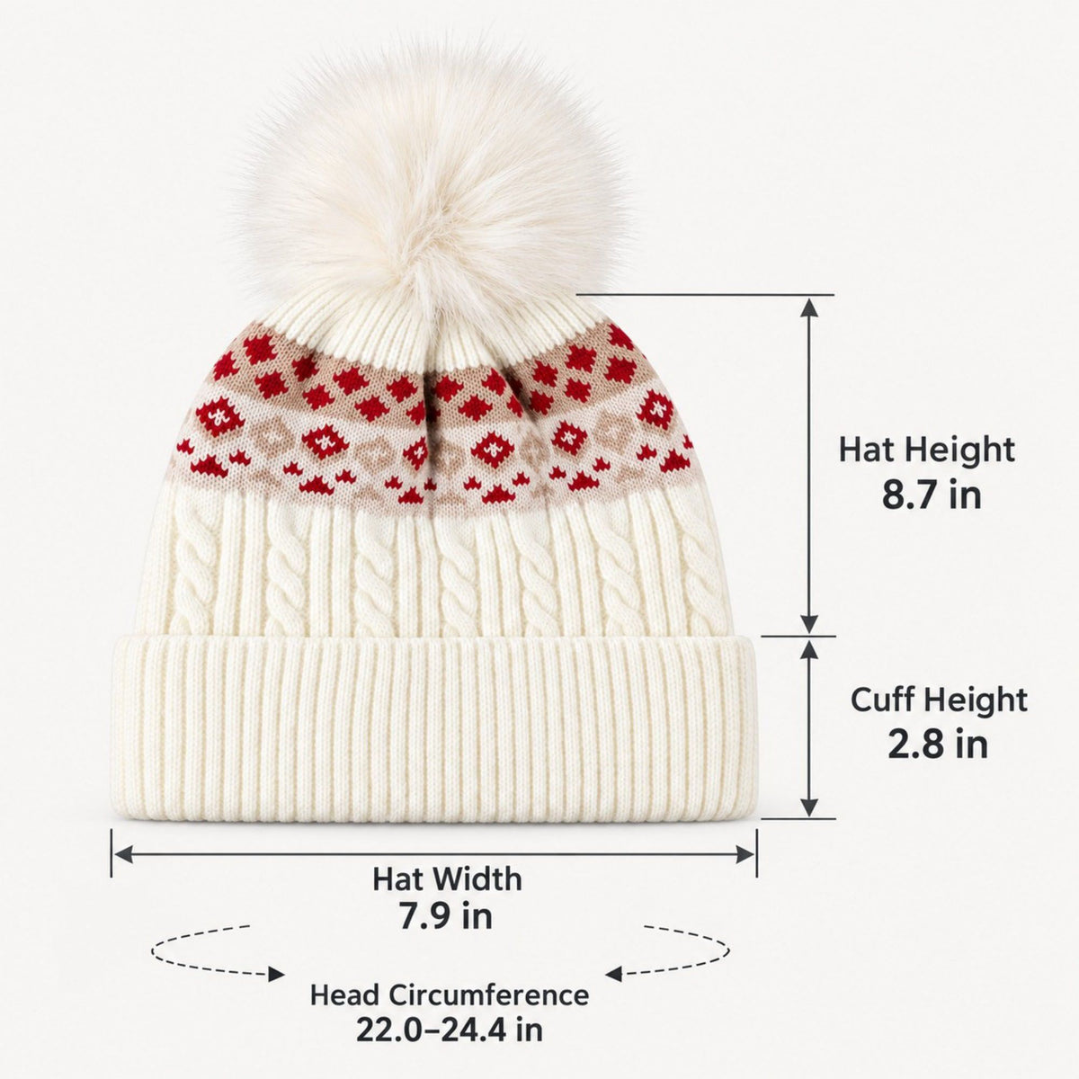 Fair Isle Pom Pom Knit Beanie Winter Cuffed Hat