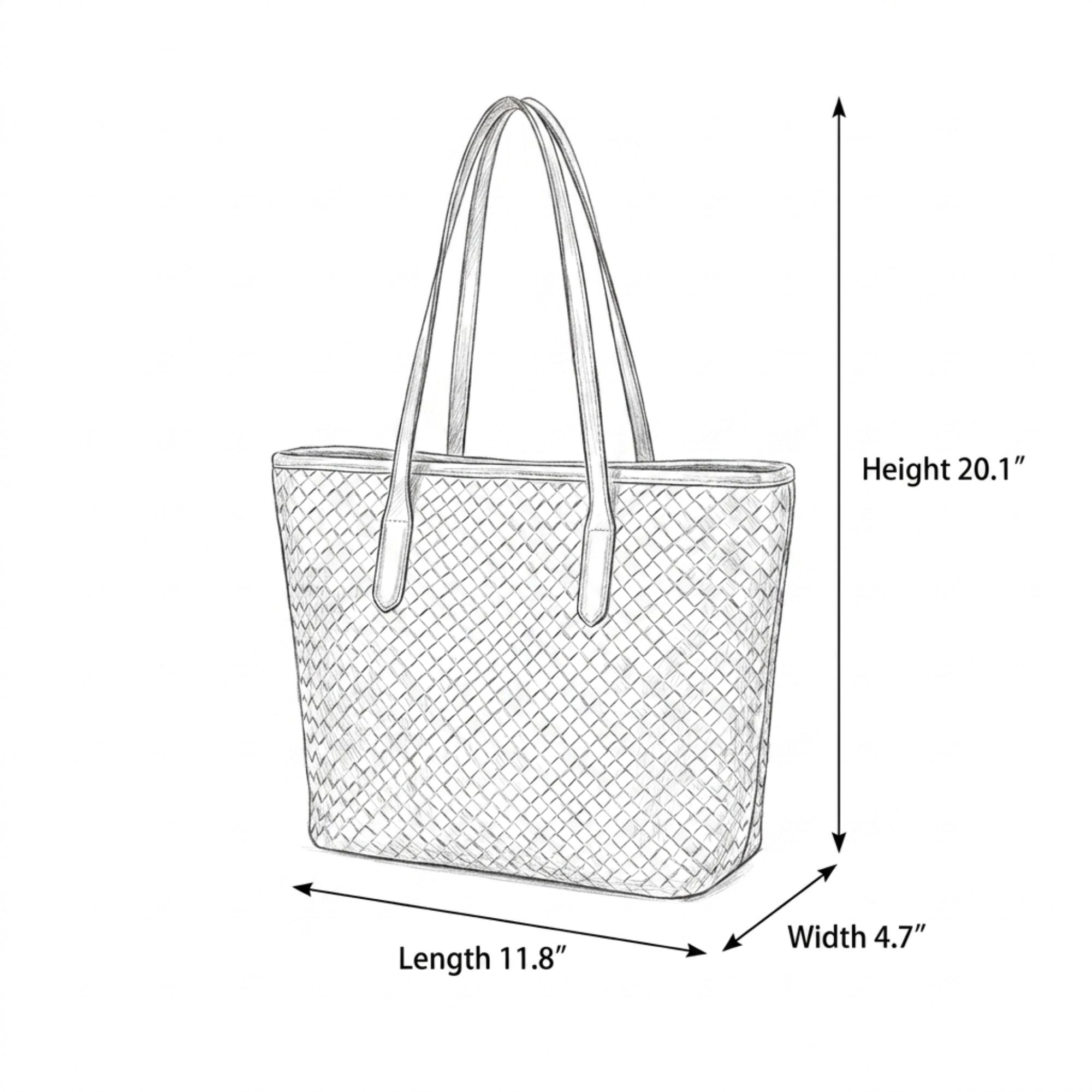 Woven Tote Bag Large Shoulder Handbag with Zipper Closure and Interior Pocket