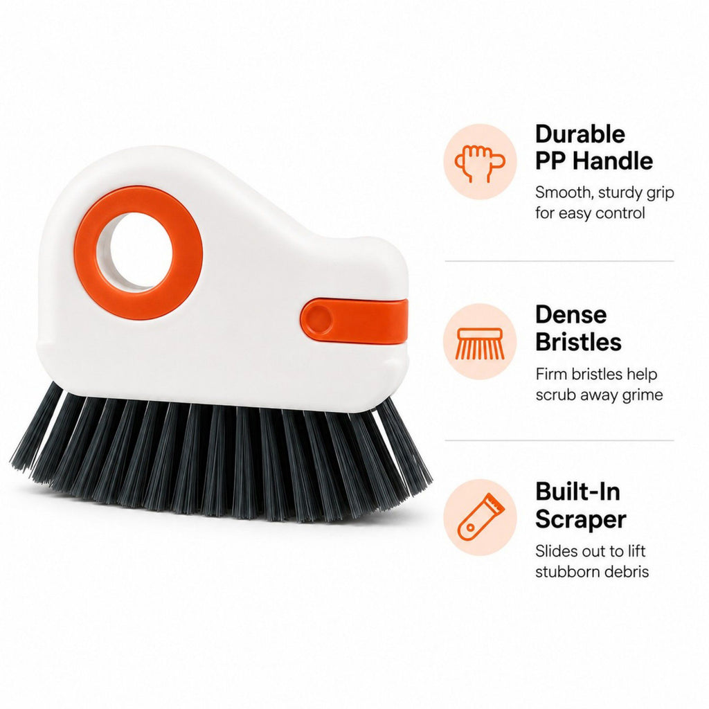 2-Piece Handheld Window Track Cleaning Brush with Built-In Scraper for Grooves, Sills and Tight Spaces
