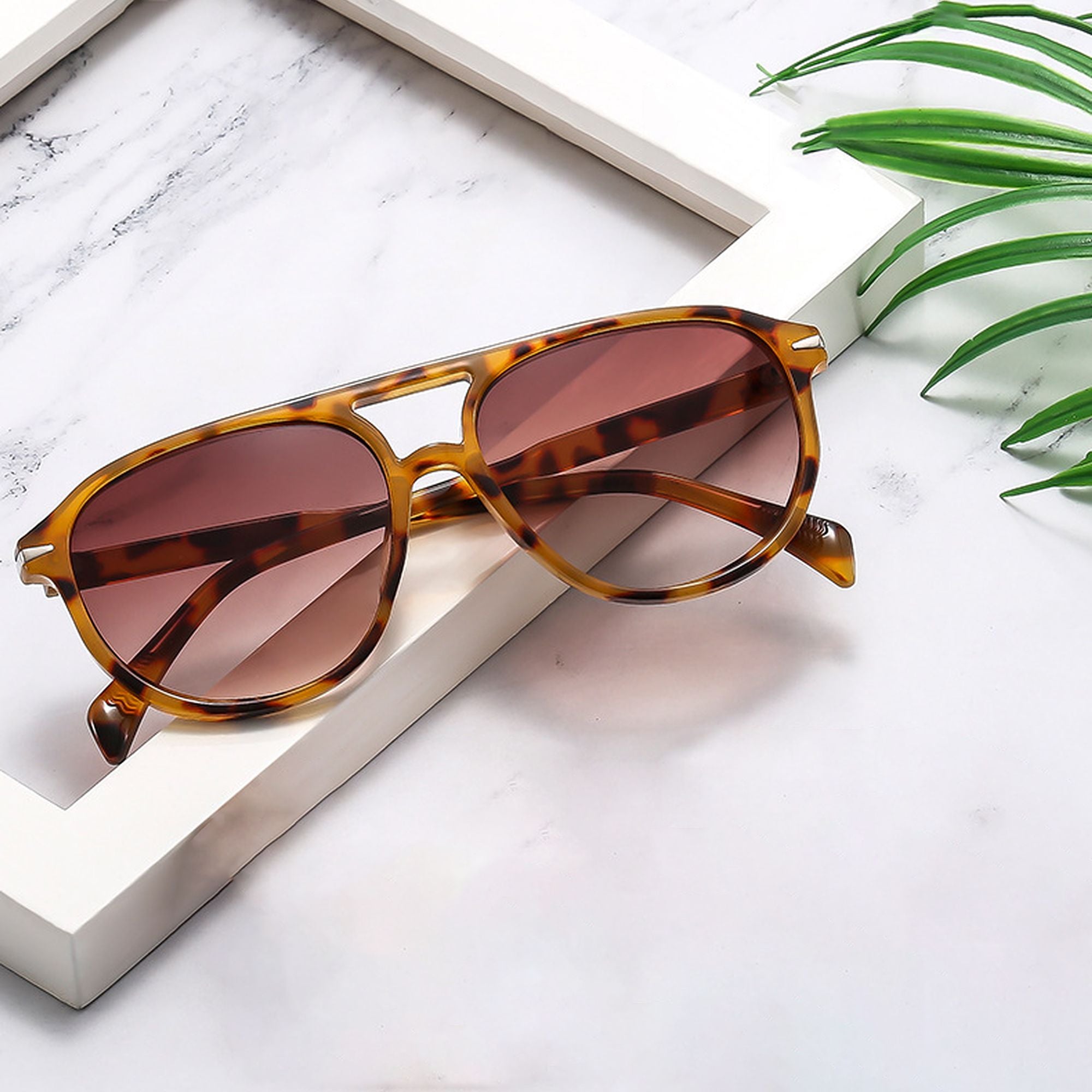 Anna-Kaci Women's Retro-Inspired Double-Bridge Square Sunglasses
