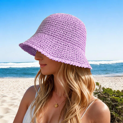 Anna-Kaci Crochet Raffia Bucket Hat Lightweight Foldable Wide Brim Sun Hat for Stylish Summer Protection