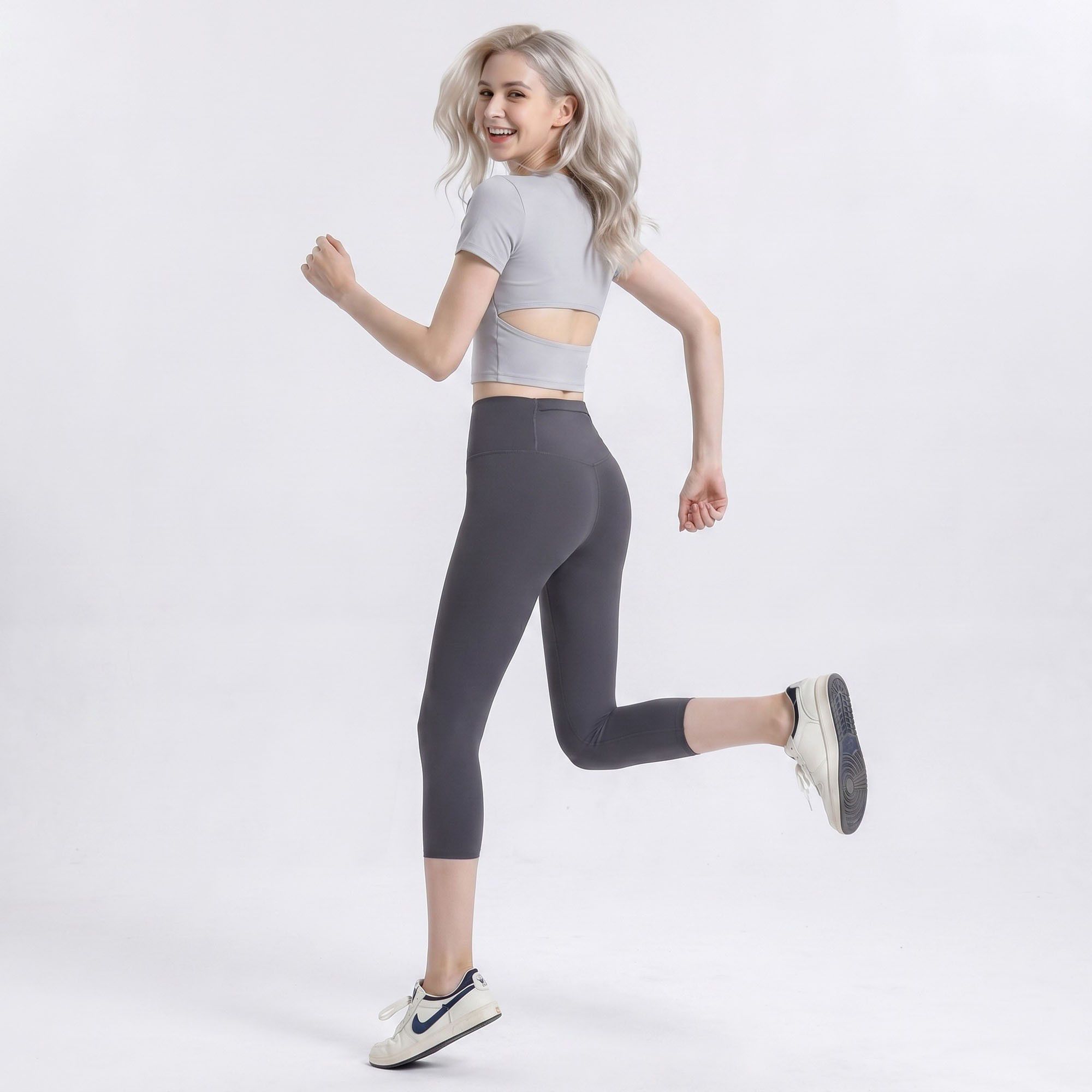 High Waist Capri Leggings with Wide Waistband Smooth Stretch Pull On Yoga Active Pants
