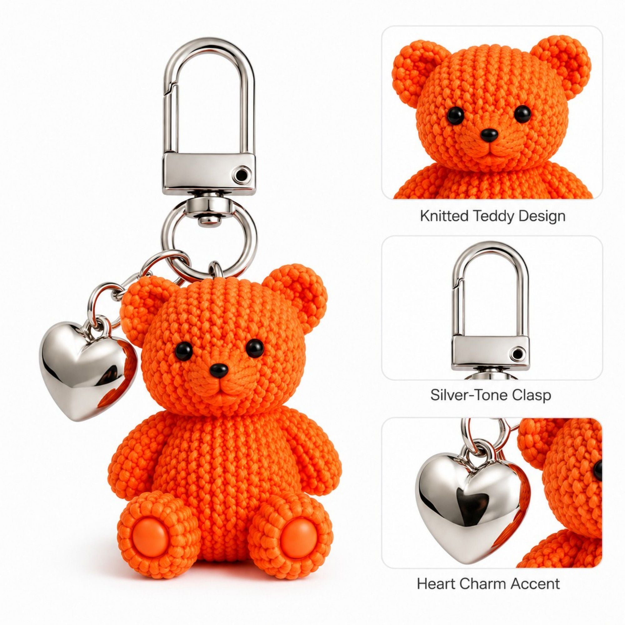 5pc Teddy Bear Keychain Bag Charms with Heart Pendant Clip for Bags Backpacks and Keys