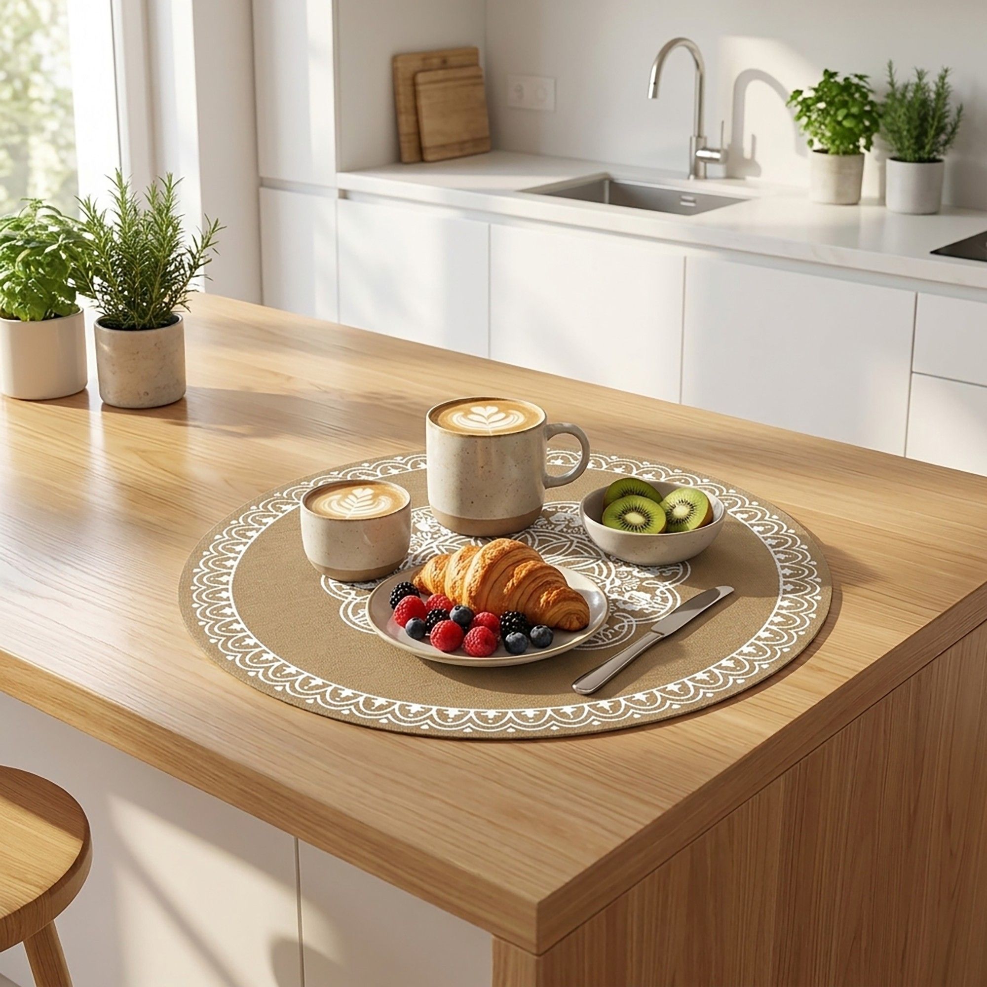 4 Piece Mandala Placemat Set Metallic PVC Heat Resistant Round Table Mats for Dining Table