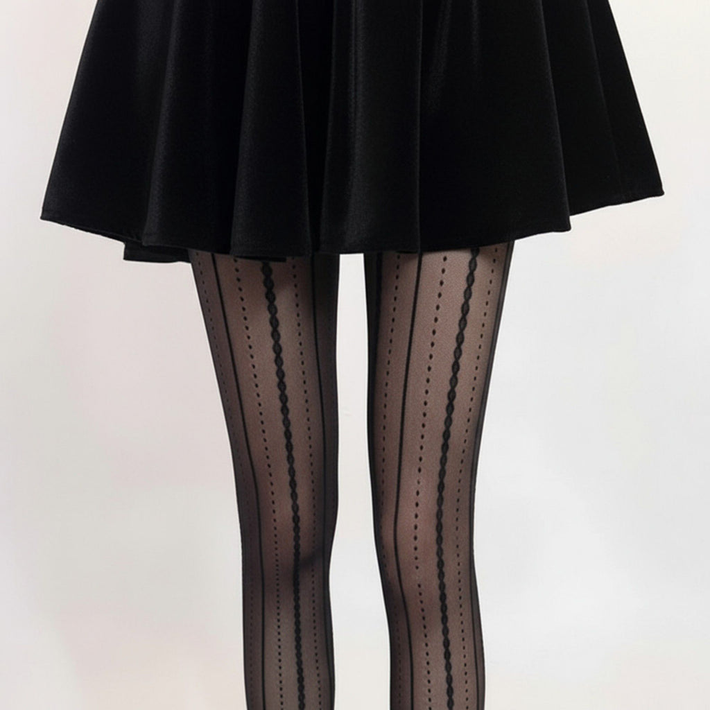 Anna-Kaci Women's Sheer Vertical Stripe Tights with Scalloped Pattern Detailing and Stretch Fit