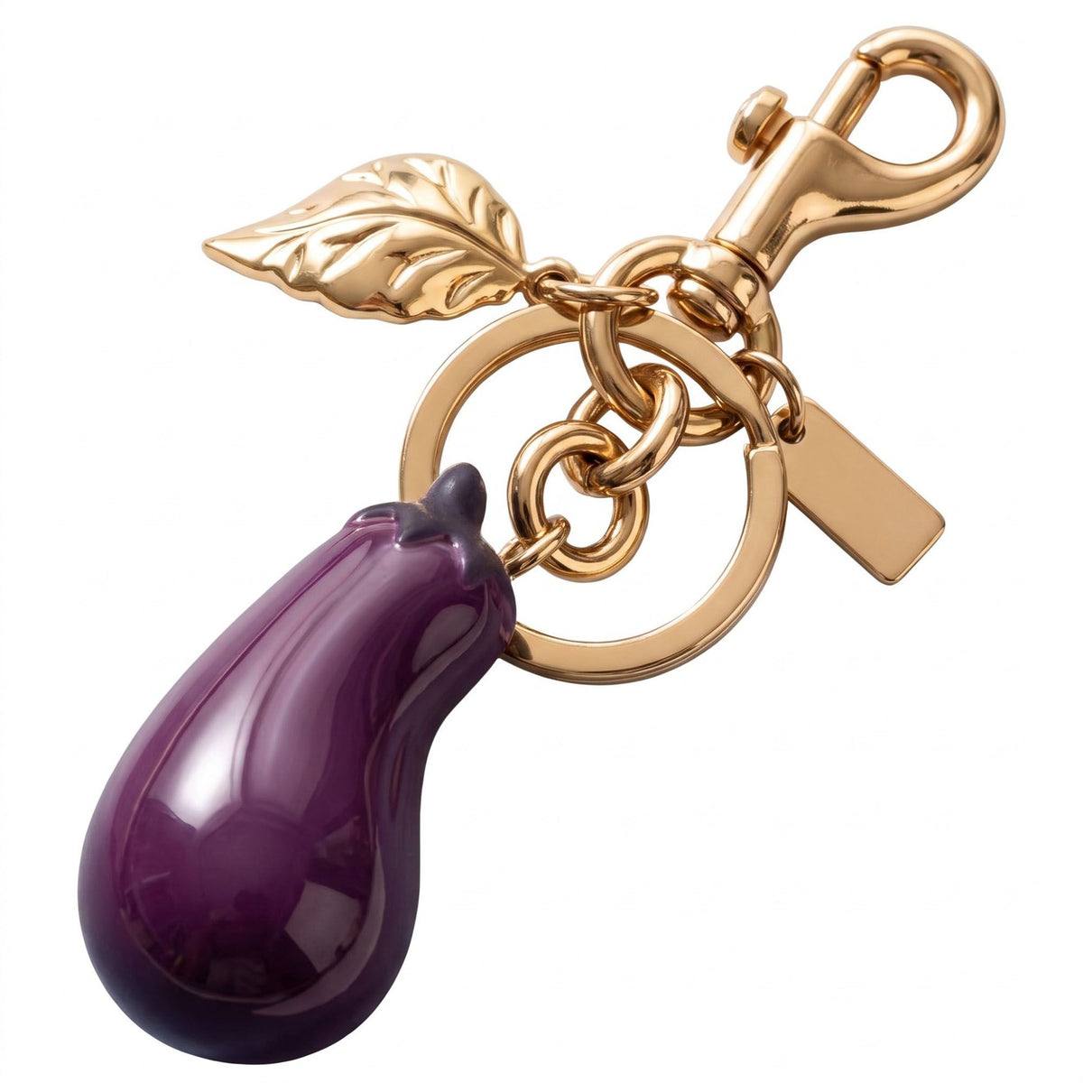 Eggplant Bag Charm Keychain with Lobster Clasp