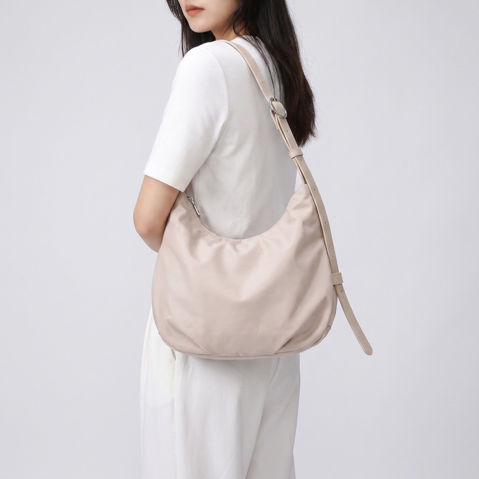 Soft Hobo Shoulder Bag with Adjustable Strap and Zip Closure
