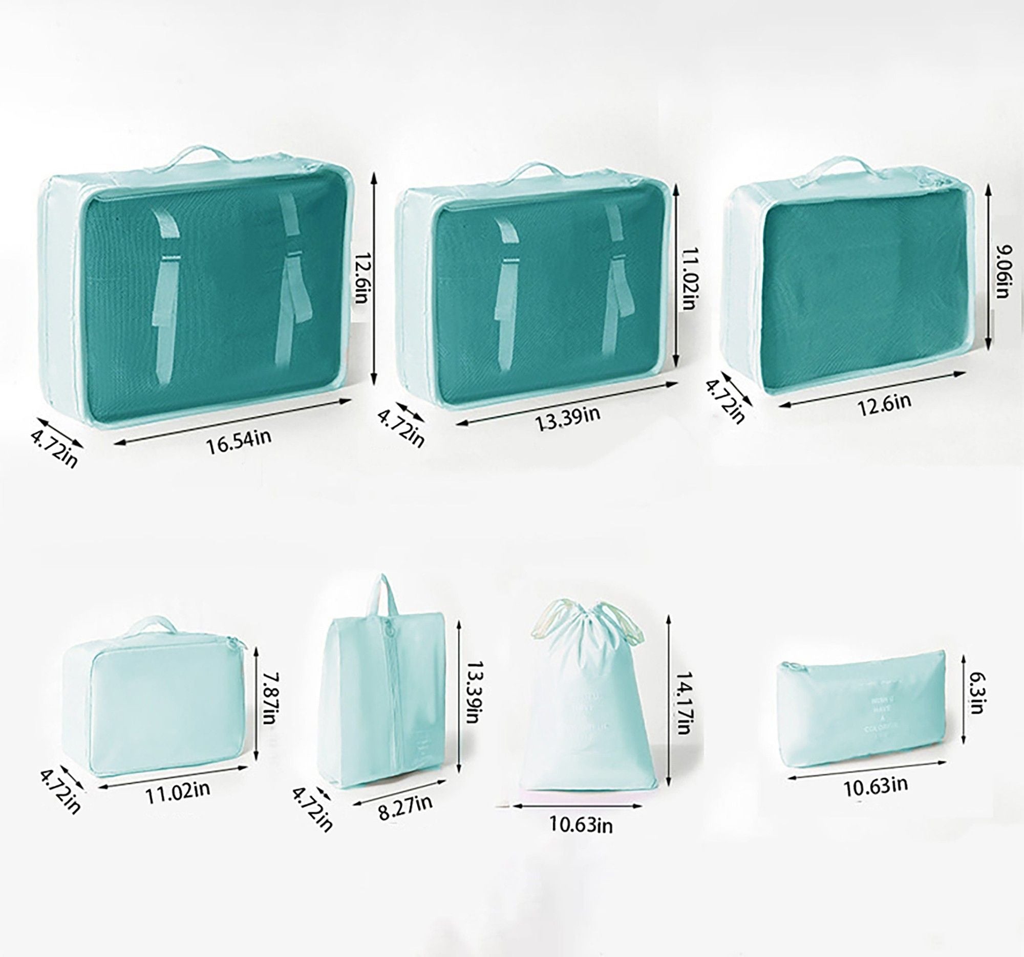 Travel Packing Organizer Set with Mesh Cubes Drawstring Bag Zipper Pouch Lightweight Storage Set