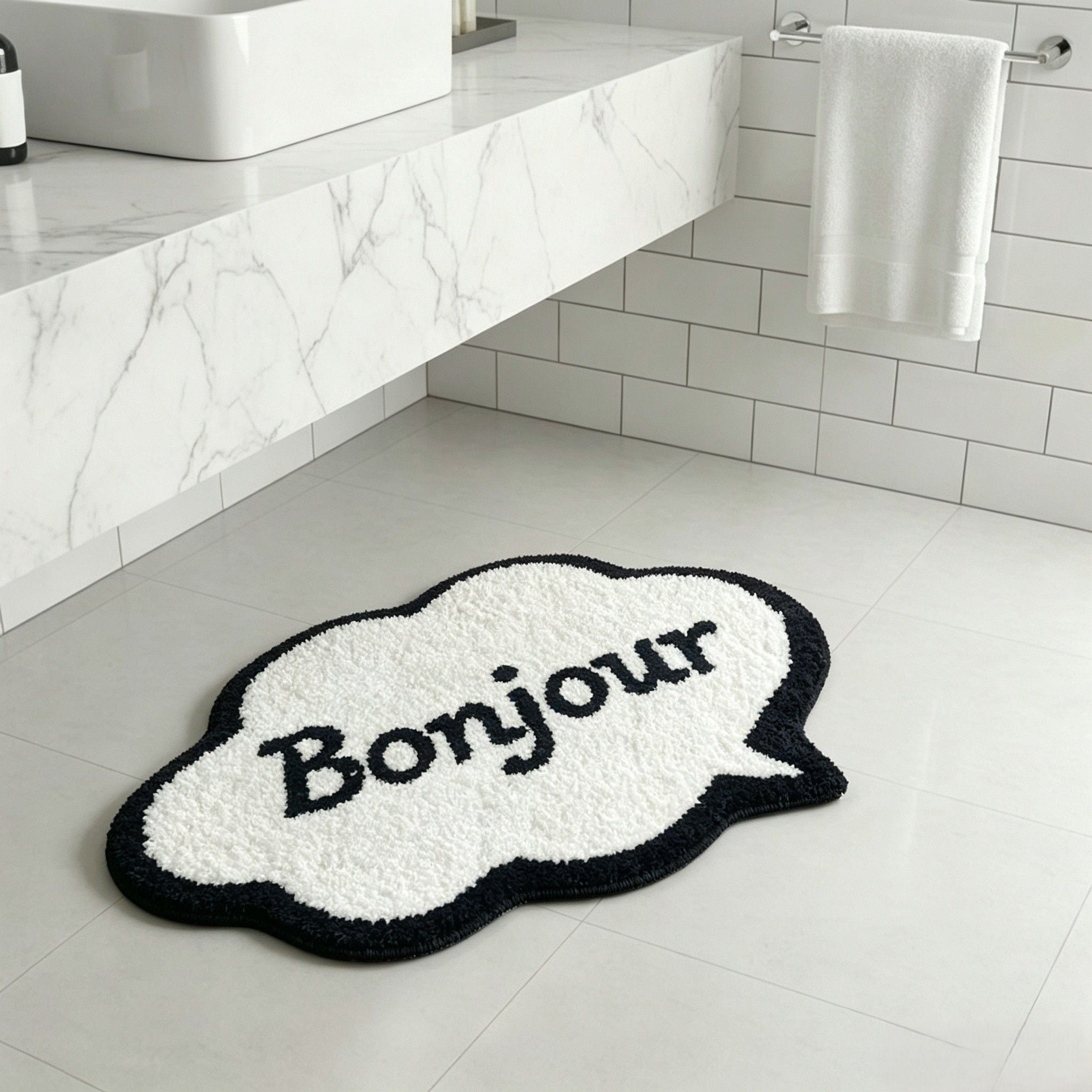 Bonjour Cloud Shaped Bathroom Floor Mat Soft Water Absorbent with Anti-Slip Base