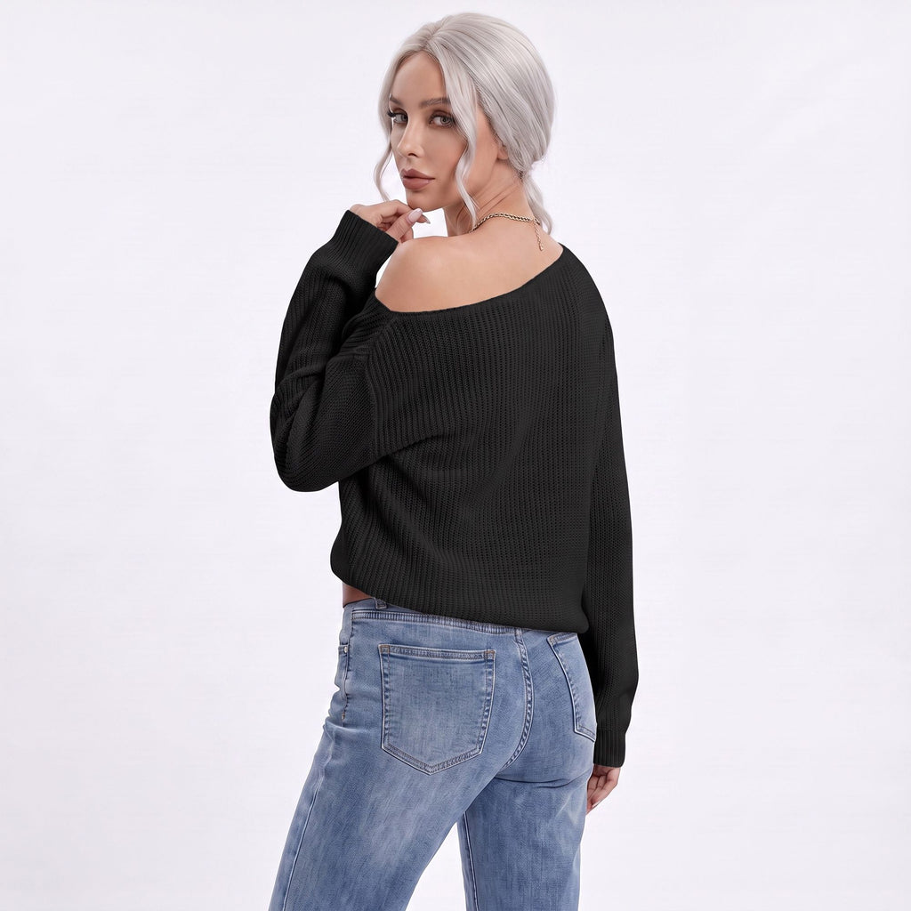 Oversized Off Shoulder Long Sleeve Knit Pullover Sweater