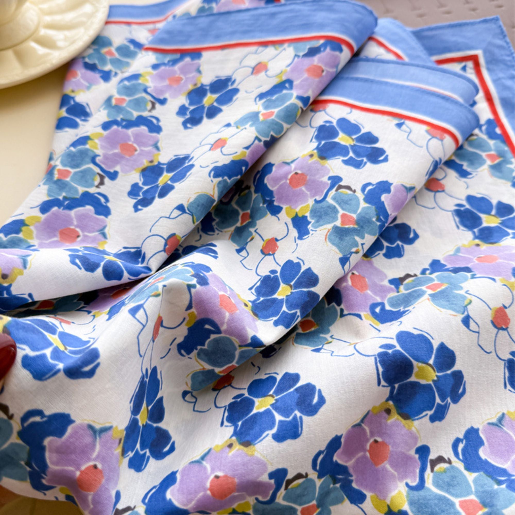 Floral Print Cotton Square Scarf Lightweight Soft Neck Hair Head Scarf Wrap 25.5¡Á25.5 Inches